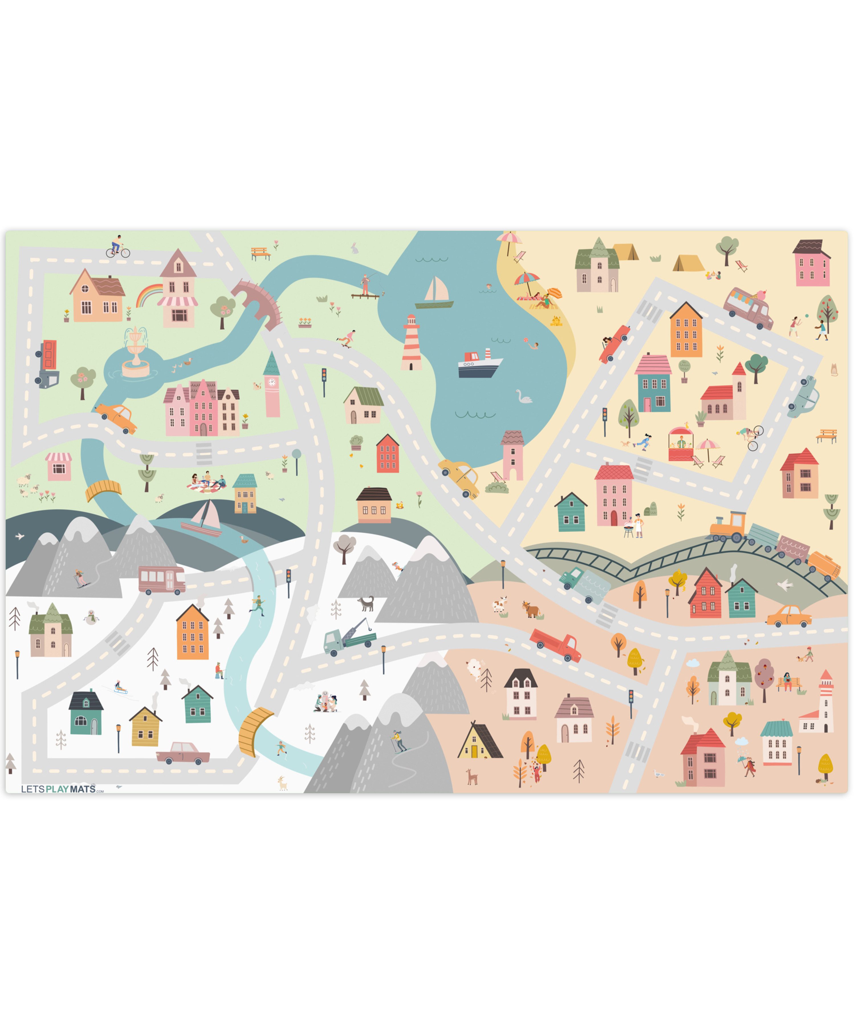 LetsPlaymats Spielmatte Jahreszeiten - Stadt - Häuser - Straße - Kinder - A günstig online kaufen