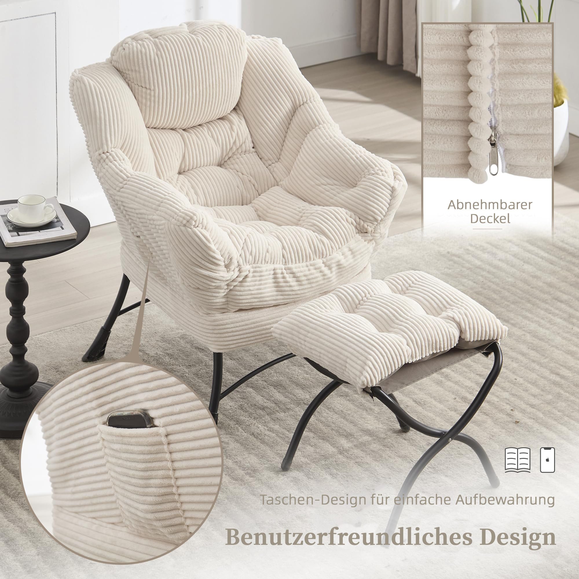 LVHOM Loungesessel Relaxsessel mit Hocker: Verbreitert/Sanftes Design,praktische Ergonomie (Gemütliche, extraweiche Polsterung, rutschfeste Schutzfüße, ergonomi – Bild 4 von 5