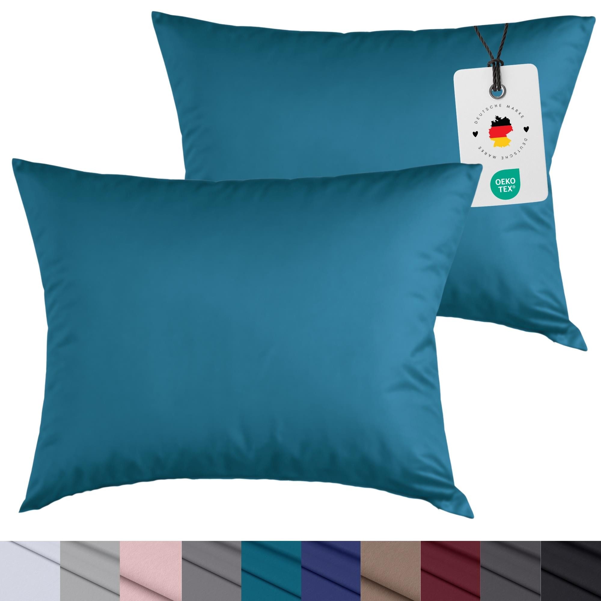 Carpe Sonno Kissenbezug 40x40 40x80 80x80 80x40 2er Set Kissenhülle Mikrofaser Kissenbezug, (2 Stück), Kopfkissenbezug 40 x 40 cm, Uni Petrol einfarbig