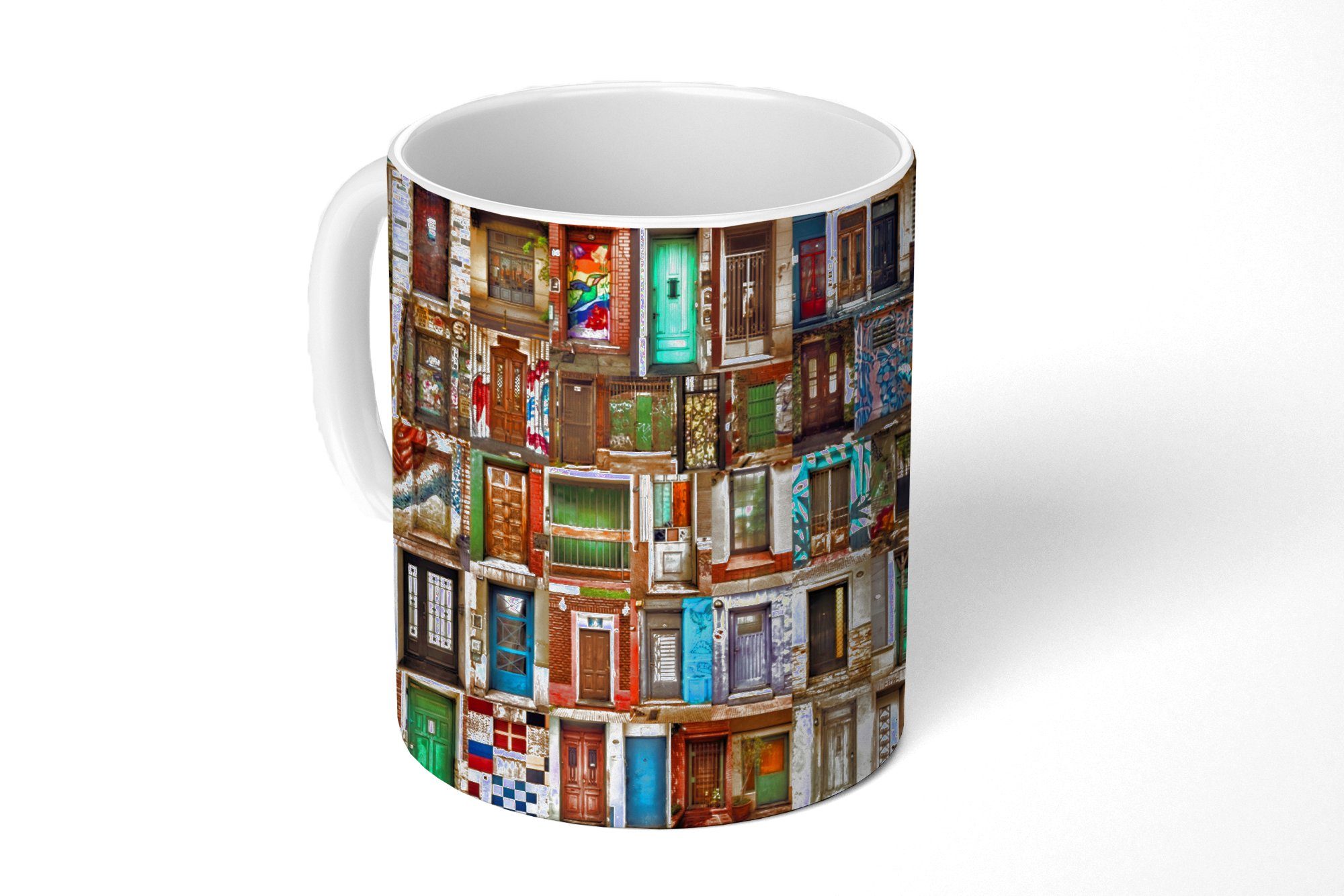 - Kaffeetassen, - Tasse Architektur, Becher, Bunt Türen Teetasse, Teetasse, Collage Geschenk - Keramik, MuchoWow