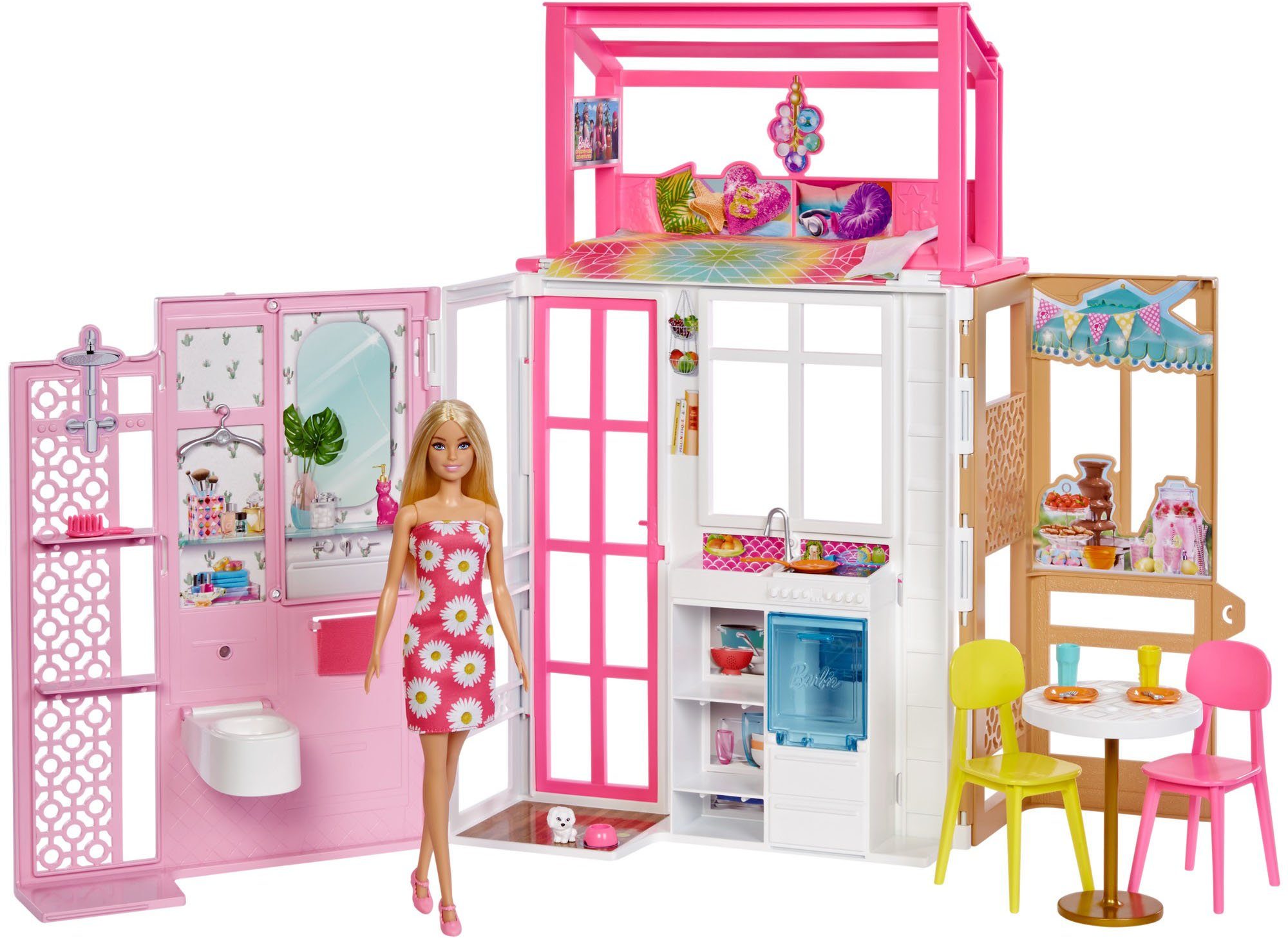 Barbie Куклыhaus klappbar inkl. Puppe (blond) und Zubehör, zum Mitnehmen; klappbar