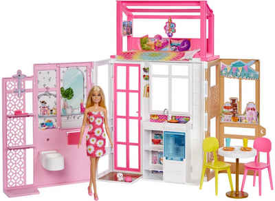 Barbie Puppenhaus klappbar inkl. Puppe (blond) und Zubehör, zum Mitnehmen; klappbar