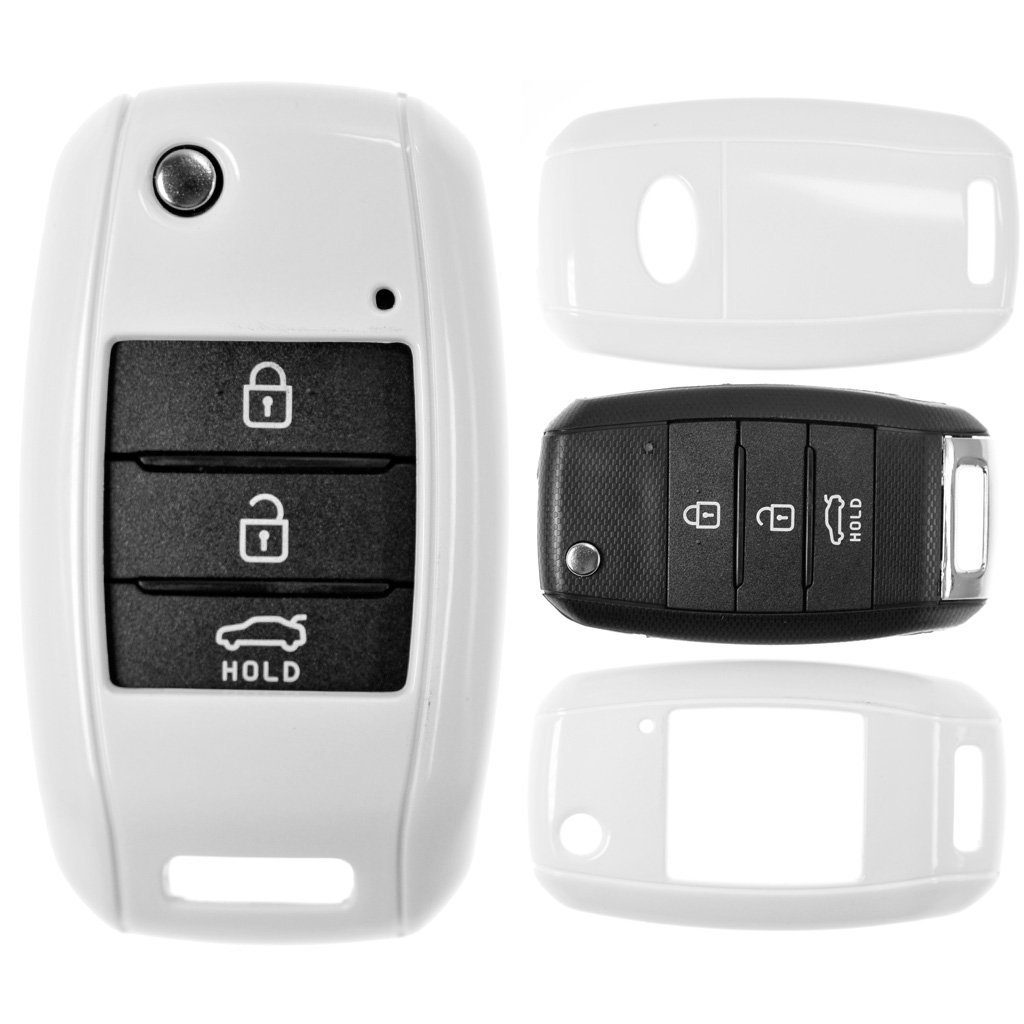 mt-key Schlüsseltasche Autoschlüssel Hardcover Schutzhülle Weiß, für KIA Sportage Rio Ceed Sorento Soul Carens Picanto Klappschlüssel