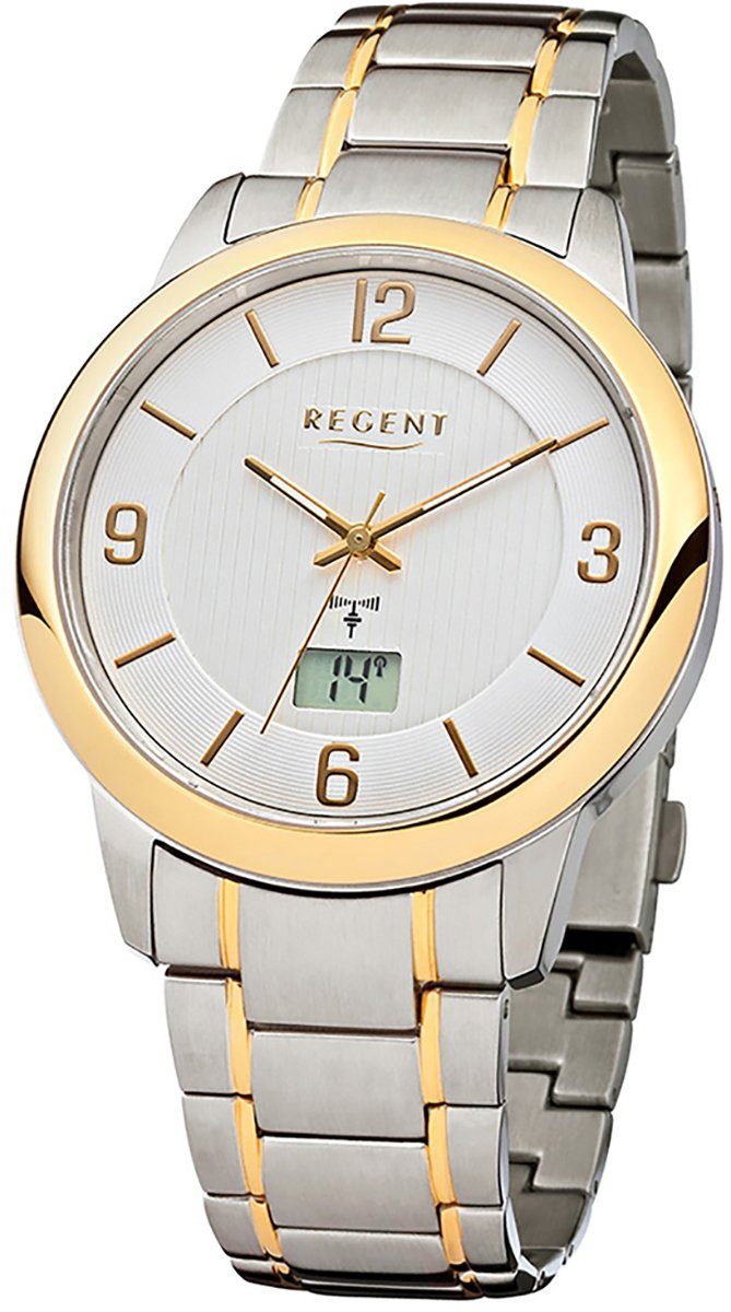 Regent Funkuhr Regent Herren Uhr FR-227 groß Metall rund, Funk, Herren Metallarmband 41mm), Funkuhr (ca