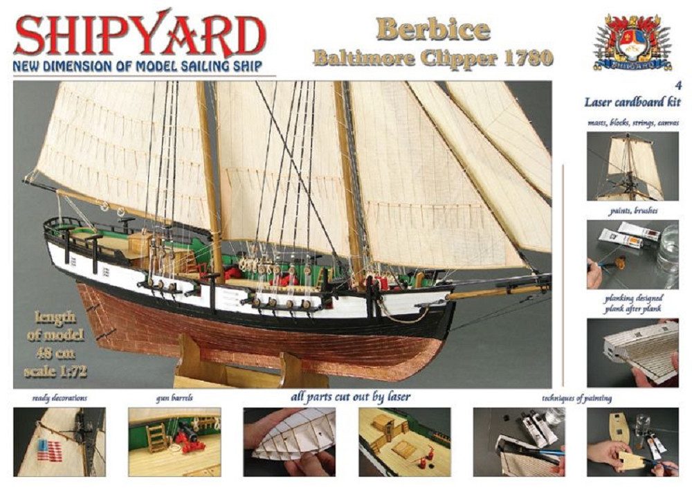 Krick Modellbausatz Shipyard Berbice Baltimore Clipper 1780 Laser Cut 1:72 Kartonbausatz