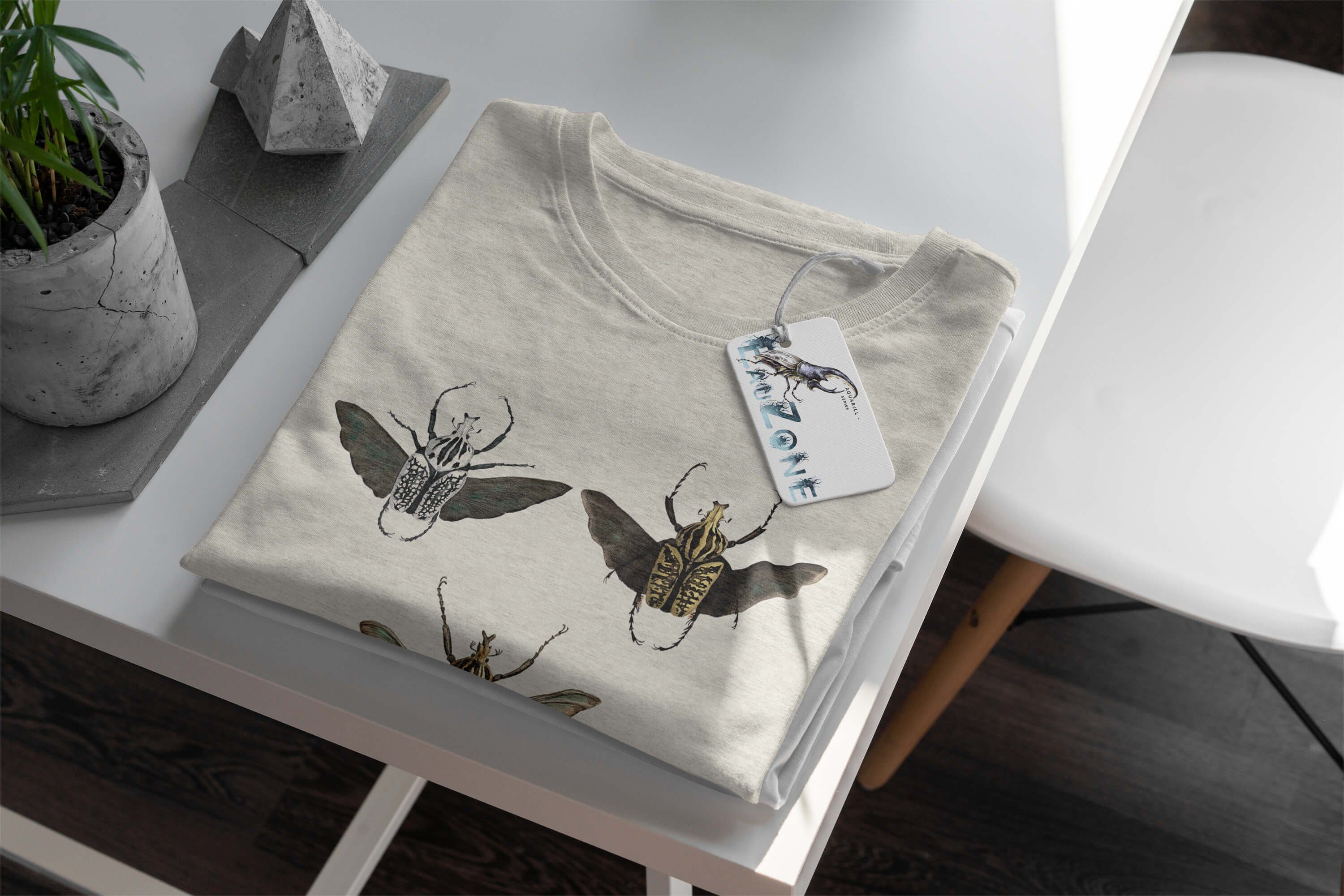 T-Shirt Aquarell Insekten Farbe Art Ökom Käfer Bio-Baumwolle (1-tlg) Nachhaltig Shirt Motiv Organic Herren 100% Sinus T-Shirt