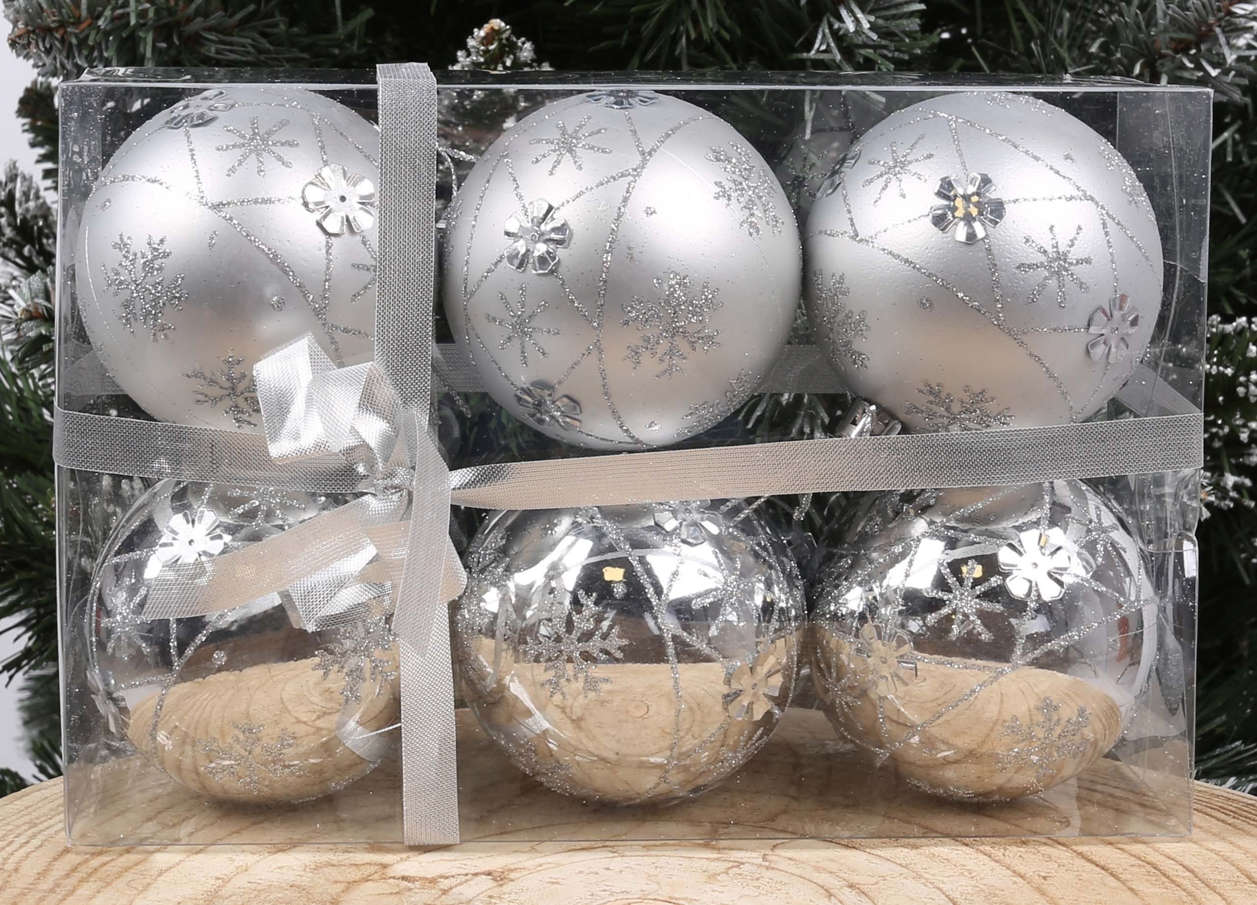 Glitzer kugeln Weihnachtsbaumkugel 7cm, Silberne mit Kunststoff 6Stück Sarcia.eu 1Pack aus