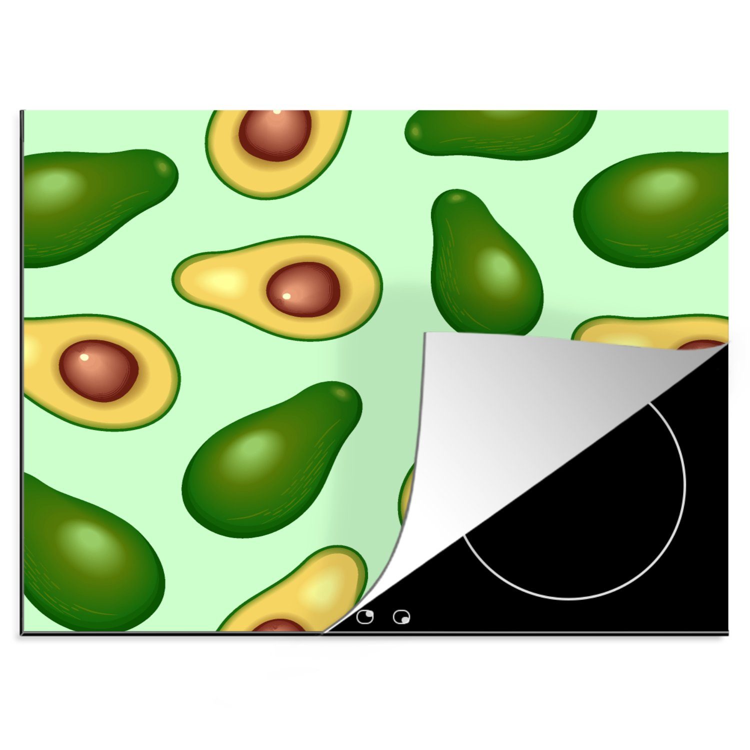 60x52 tlg), Ceranfeldabdeckung Avocado Arbeitsfläche - Mobile Herdblende-/Abdeckplatte - nutzbar, Vinyl, Grün, Muster (1 cm, MuchoWow