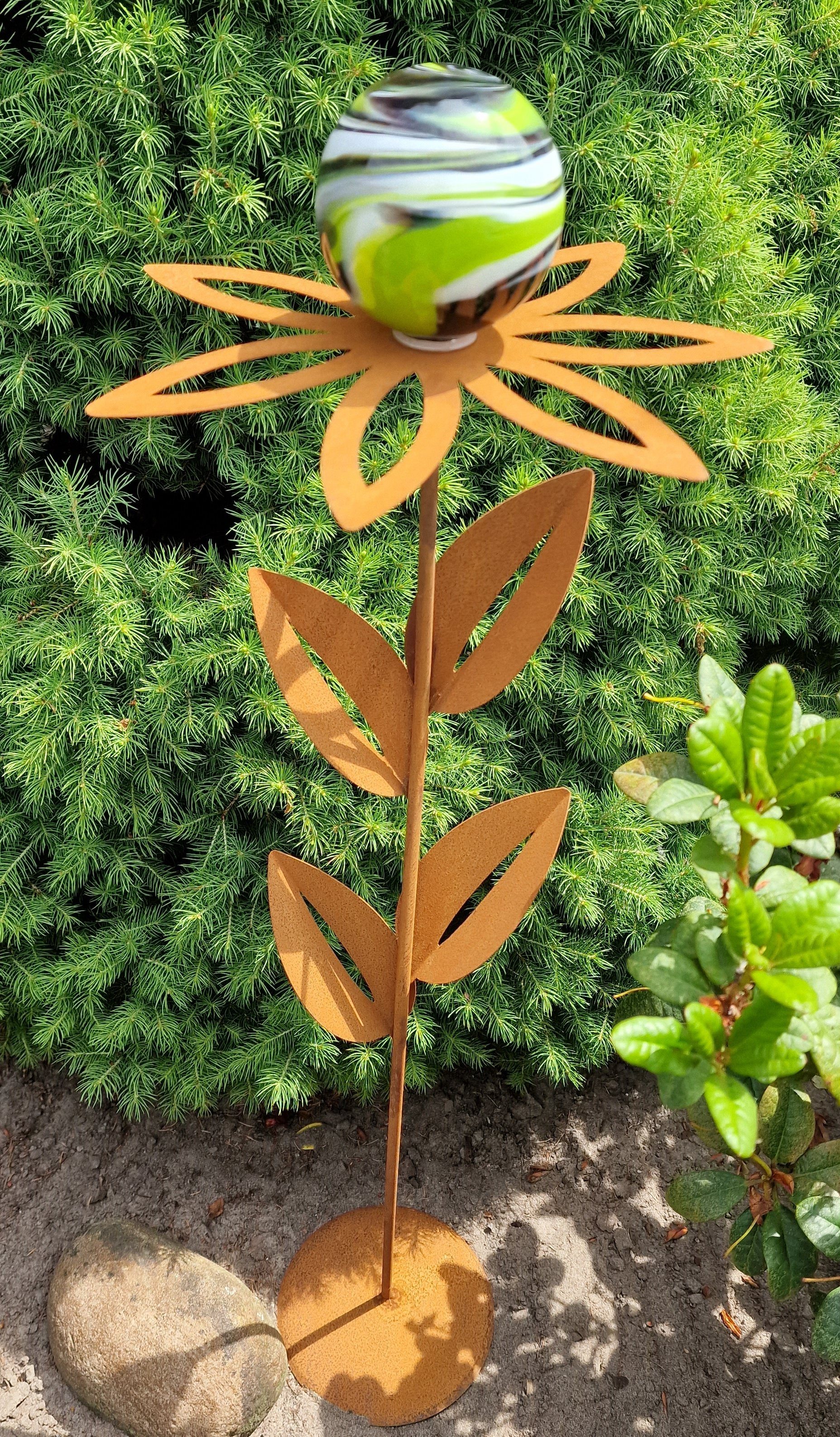Jürgen Bocker cm Paris Verde Blume 77 mit Glaszauber Standfuß Gartenstecker Cortenstahl Garten-Ambiente