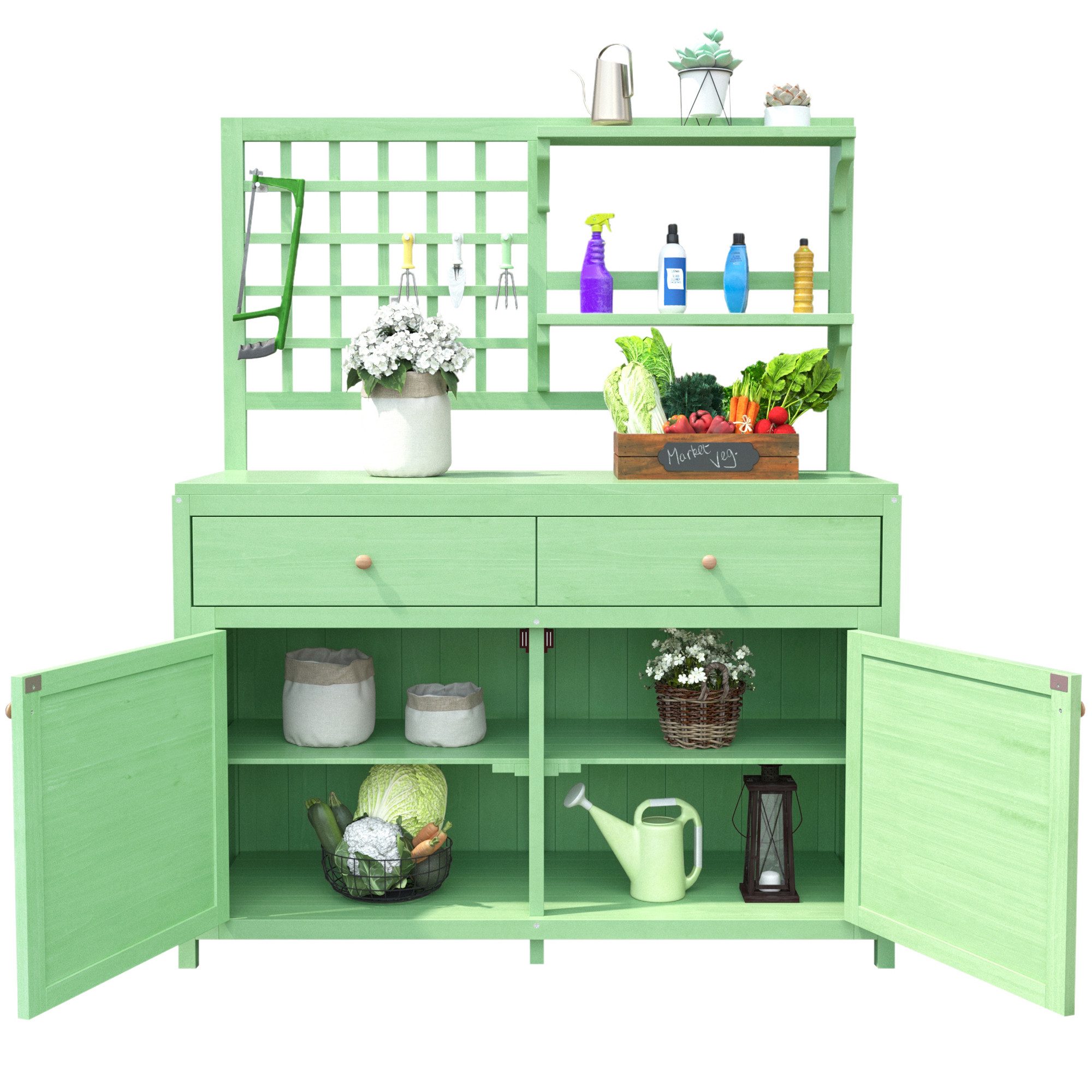 OKWISH Geräteschrank Holz Gartenschrank,Outdoor Schrank,Gerätehaus,mit Rega günstig online kaufen