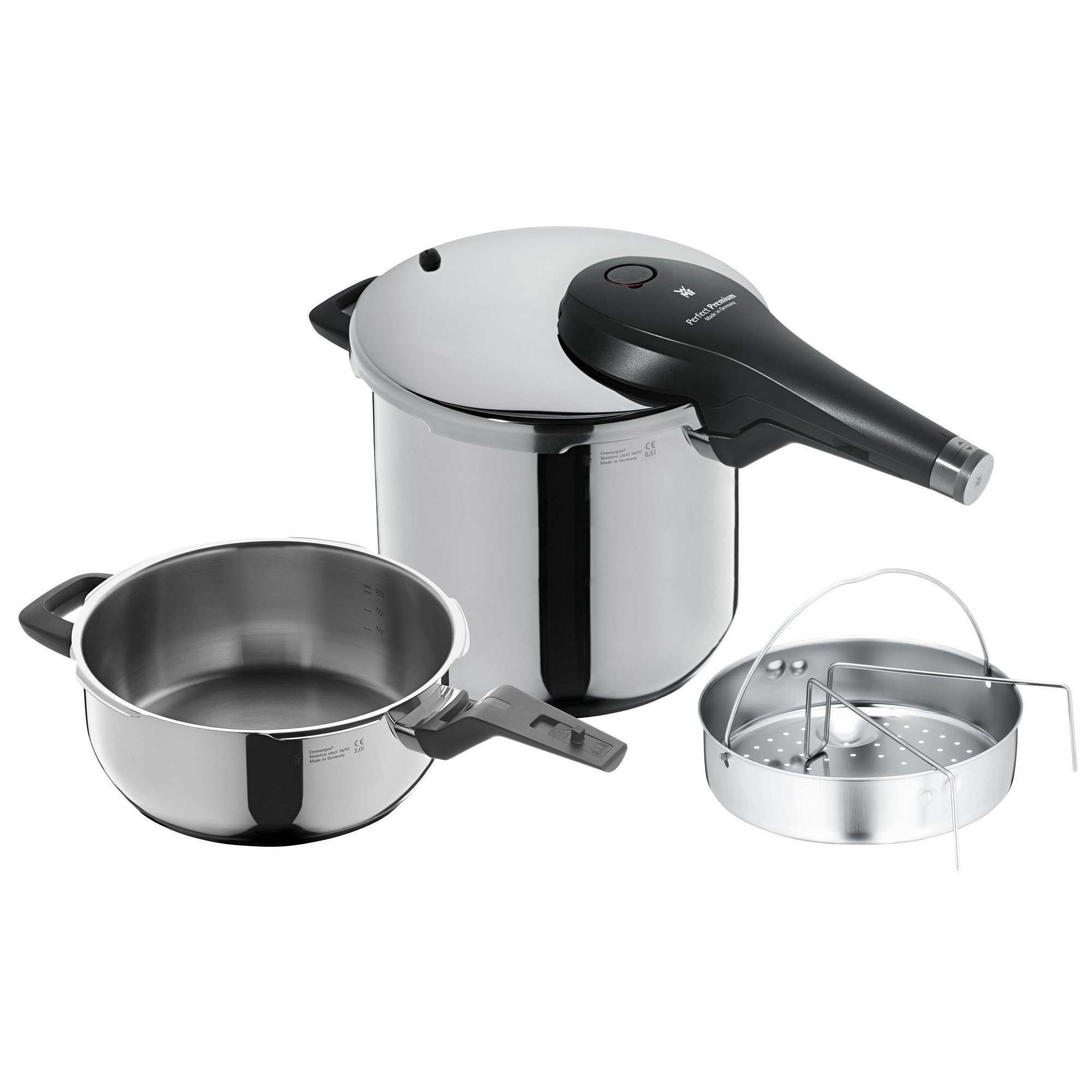WMF Schnellkochtopf Perfect Premium One Pot Schnellkochtopf-Set mit Dampfgareinsatz, 22 cm, Cromargan® Edelstahl rostfrei 18/10, One Pot
