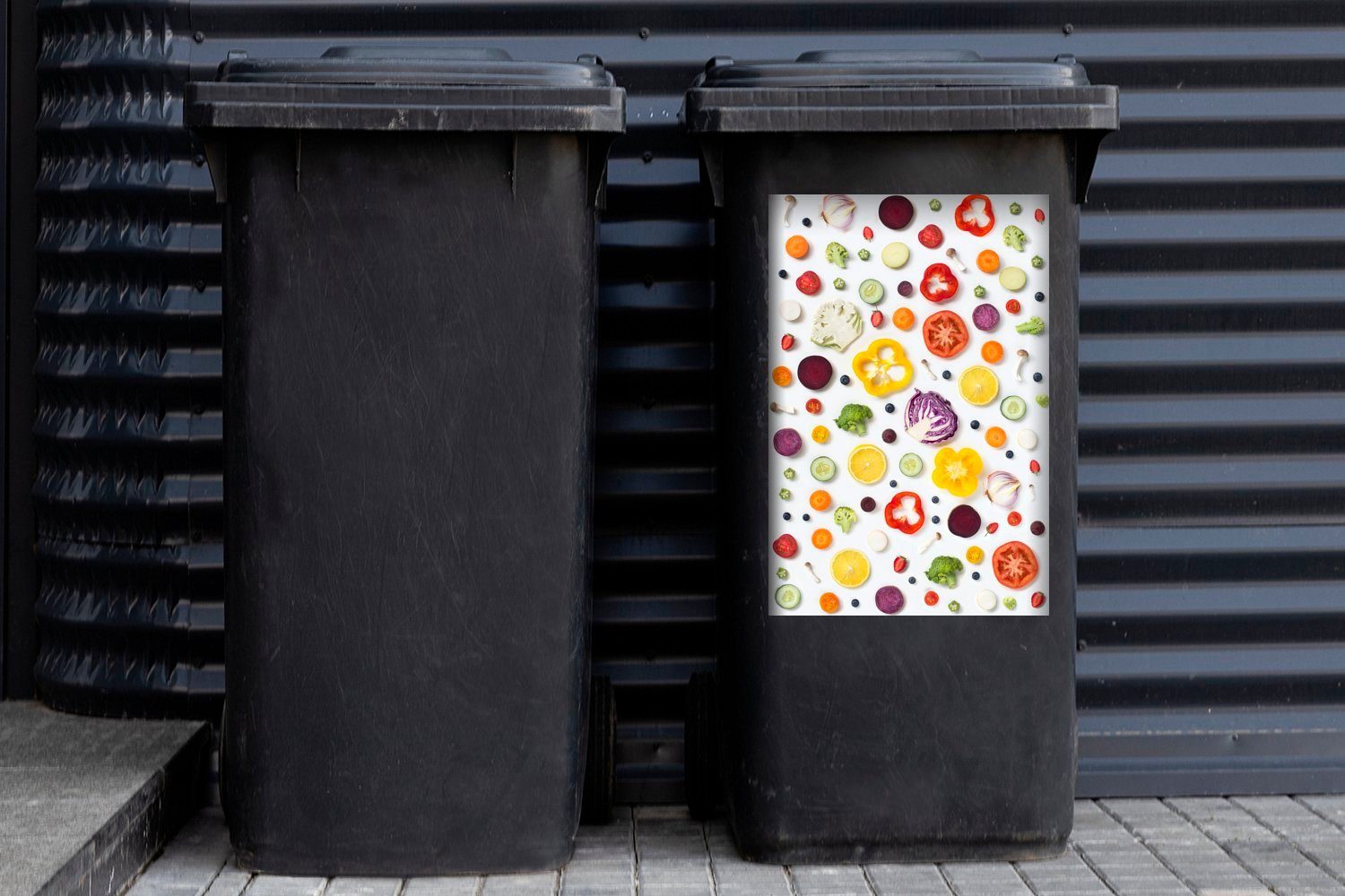 einem Gemüse Wandsticker MuchoWow Container, Mülleimer-aufkleber, Sticker, Mülltonne, auf St), Tisch Abfalbehälter (1