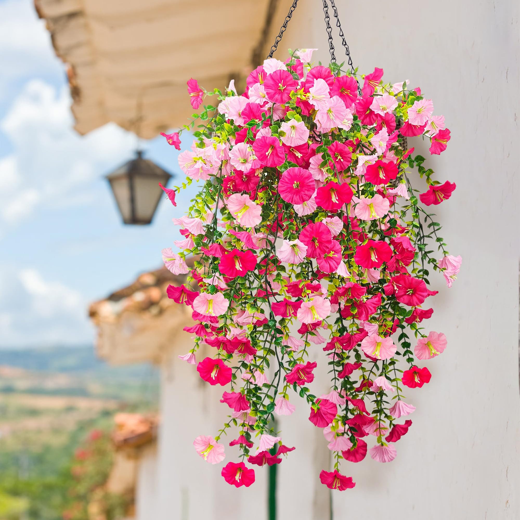 Kunstblume 4 Stück Kunstblumen Künstliche Hängepflanzen, FOUORTUNATE-BEE, Wetterfest Künstliche Blumen Ranken für Außen Innen Balkon Terrasse