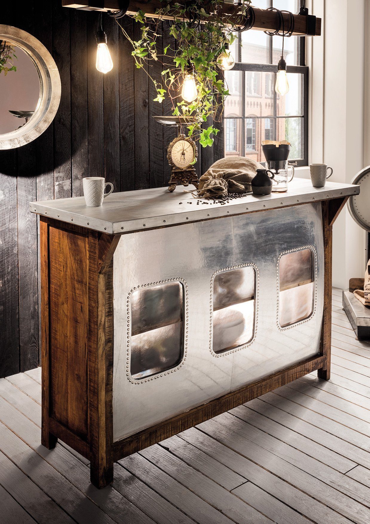 More2Home Tresenkommode Flugzeug-Bartresen/Ladentheke SKY, Aluminium/Mangoholz