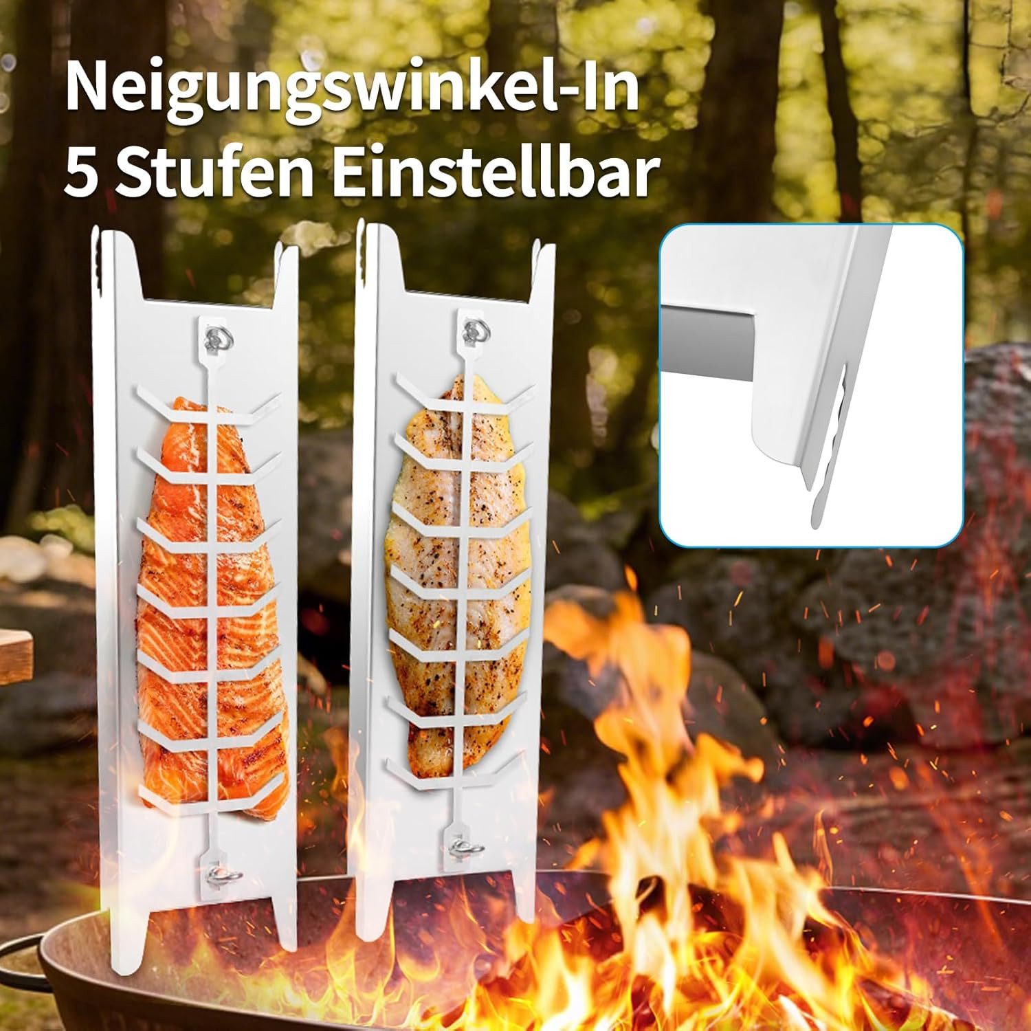 Youyijia Hängeregistraturkorb Flammlachshalter Edelstahl 59,5 cm – Grillzubehör für Feuerschale