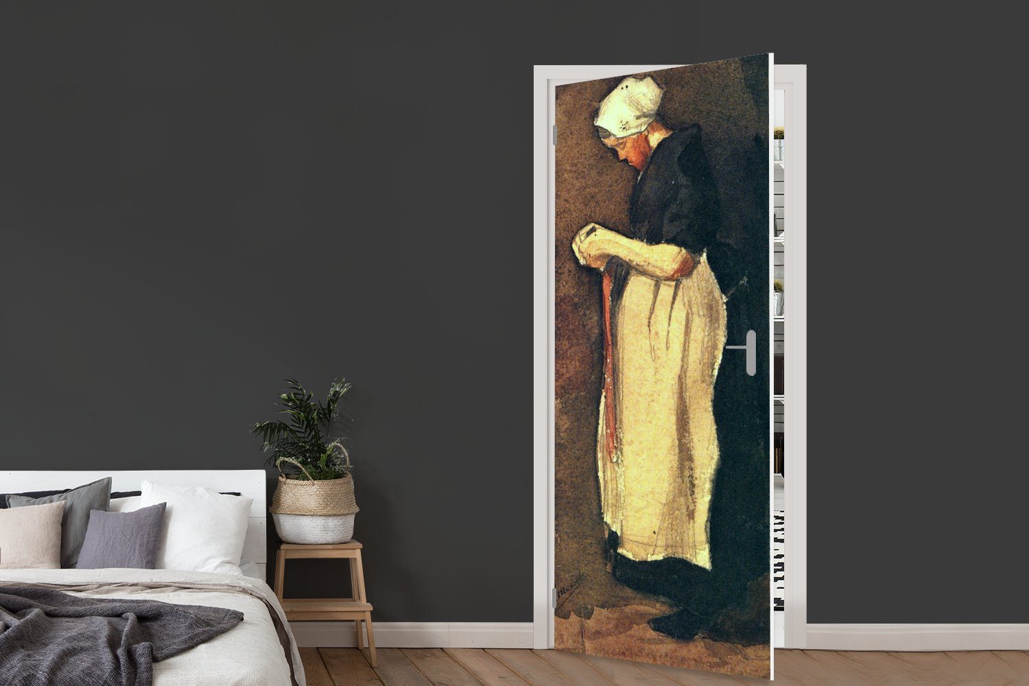 Türtapete Scheveningerin - MuchoWow Vincent Tür, 75x205 Gogh, Türaufkleber, St), van für Die bedruckt, Matt, cm (1 Fototapete