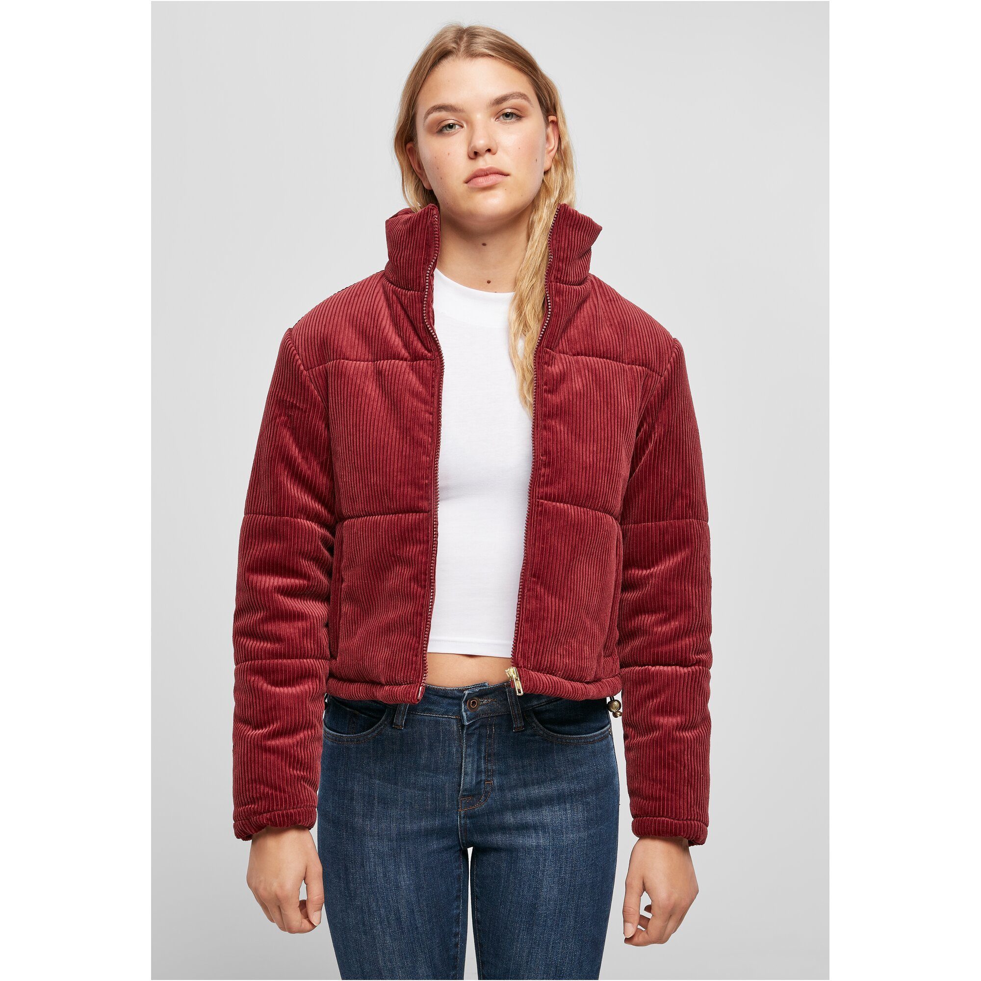 URBAN CLASSICS Winterjacke Puffer Corduroy Damen Jacket (1-St) Ladies burgundy