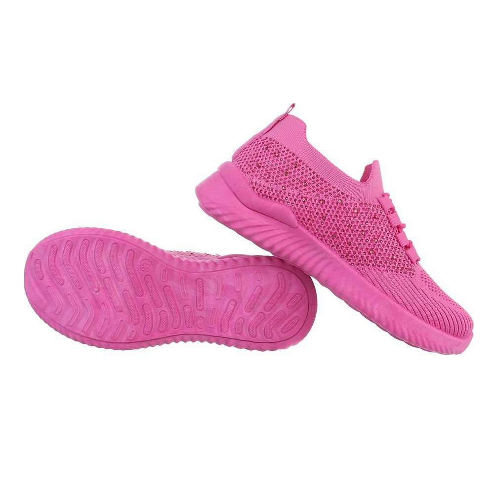 Low-Top Flach Sneakers Pink Freizeit Ital-Design Damen Low Sneaker in