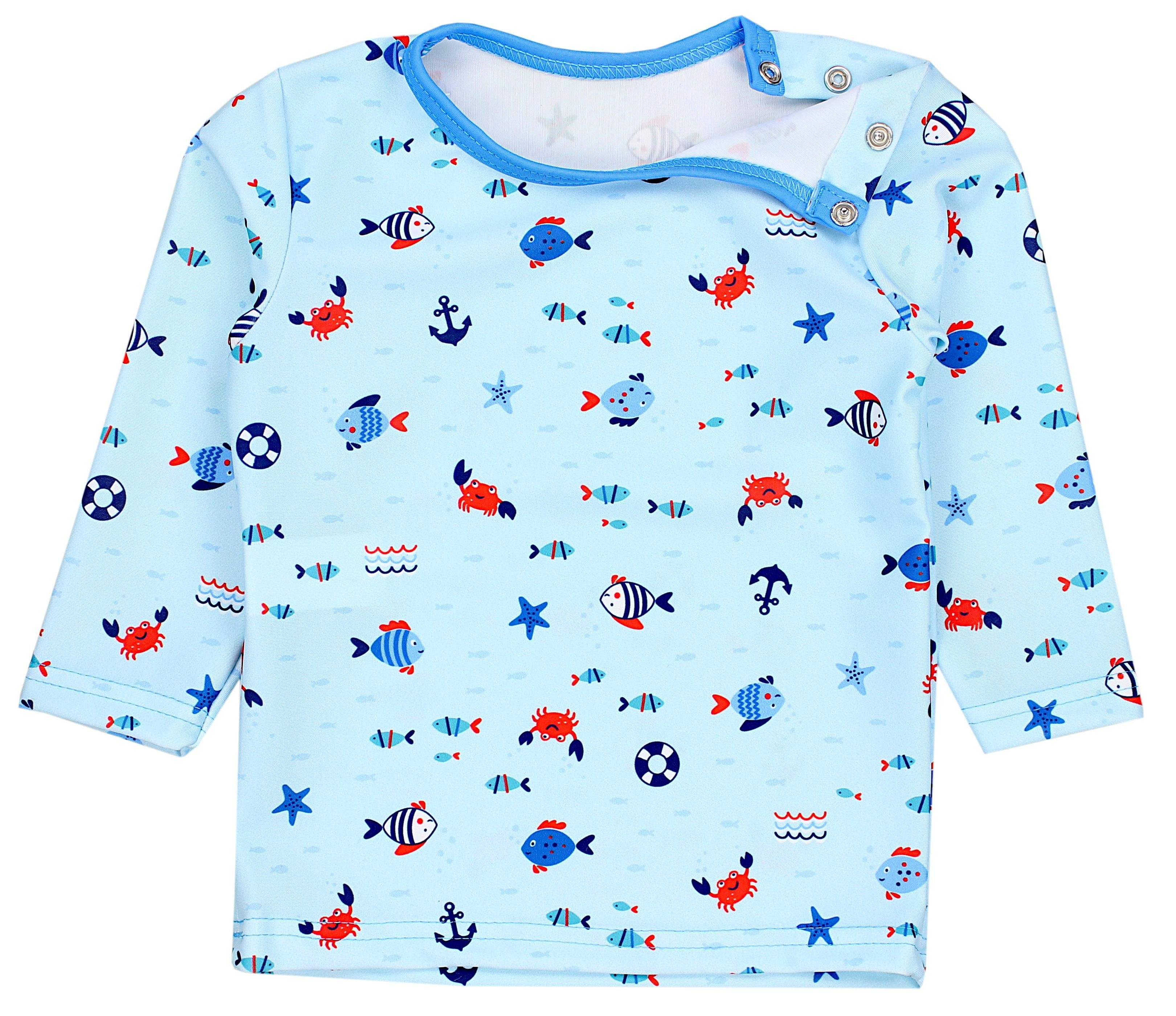 Zweiteiliger / Badeanzug Jungen / Langarm Badeanzug UV-Schutz Aquarti Baby Fische Kinder T-Shirt Badehose Kleine Hellblau Blau