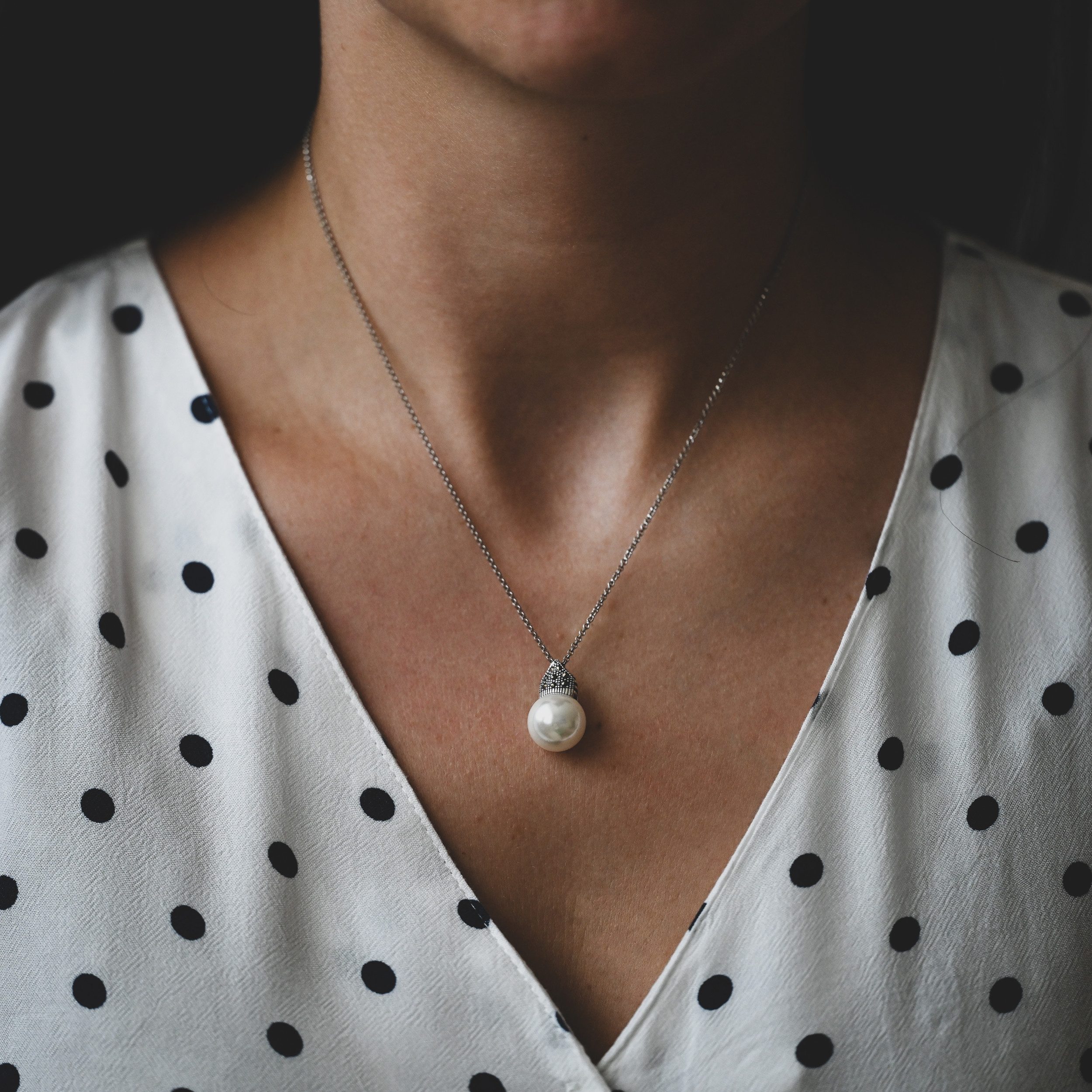 Runde Perlé Kette mit Anhänger Vintage Perlenkette "Olivia", Damen 925 Ster günstig online kaufen