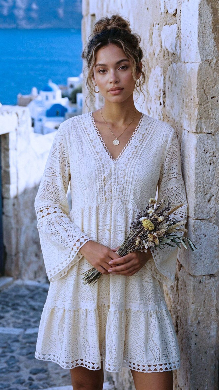 Charis Moda Sommerkleid Tunikakleid Bohéme Mediterran Romantik
