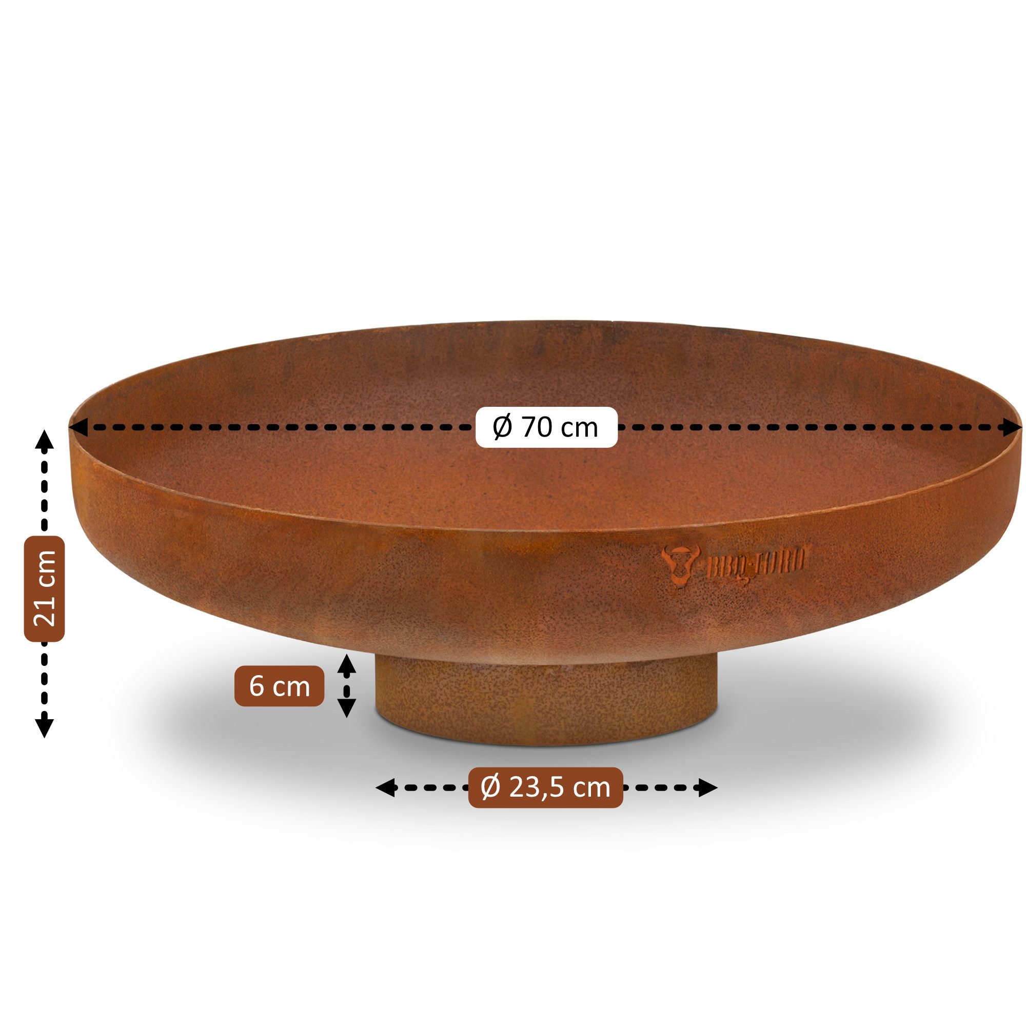BBQ-Toro Feuerschale Feuerschale Ø 70 cm, Rostoptik, Outdoor Feuerstelle mit Standbein, Hitzebeständig