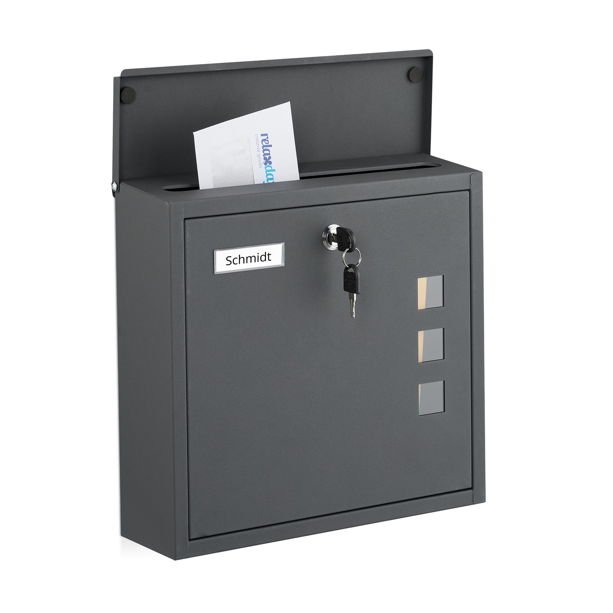 relaxdays Wandbriefkasten Briefkasten mit Sichtfenster (5-St), Anthrazit