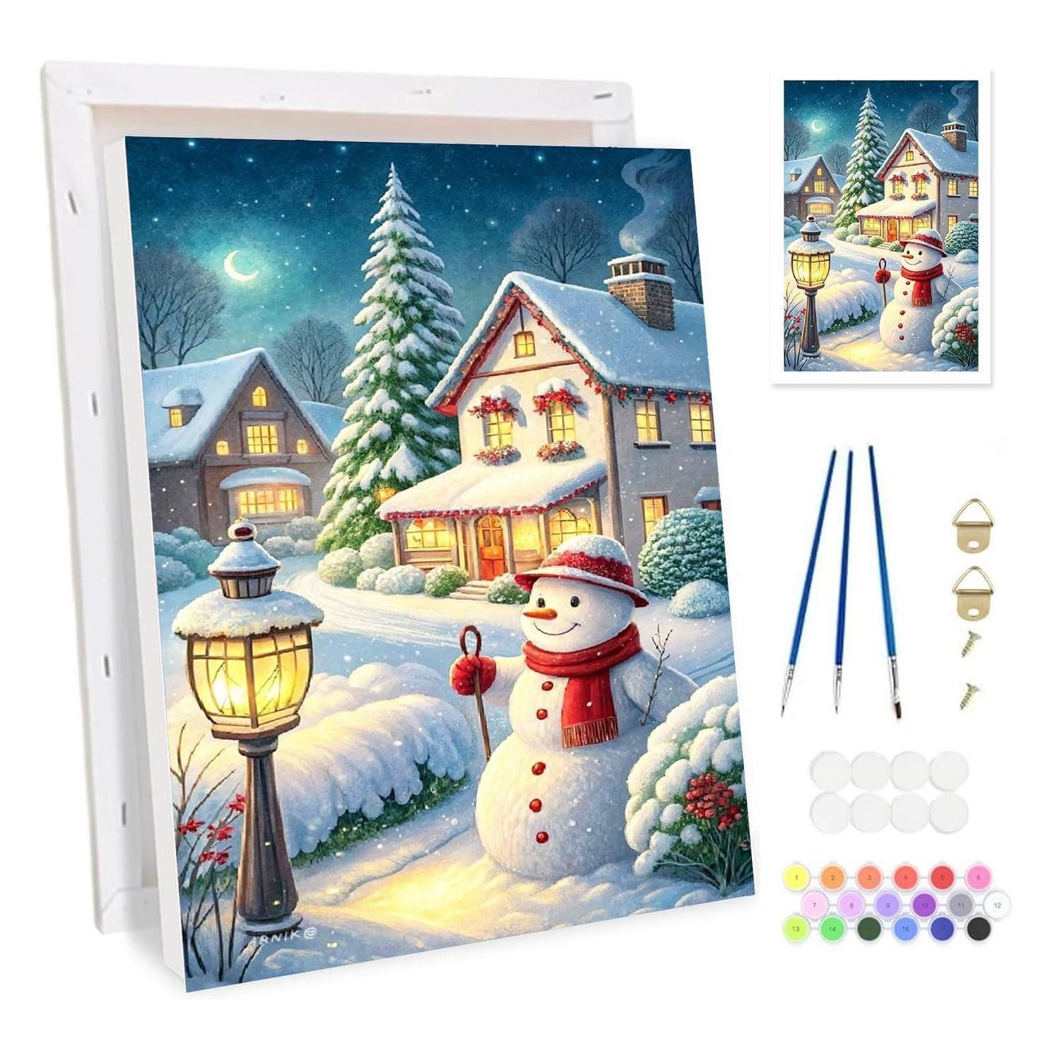 LuxusKollektion Malen nach Zahlen Malen nach Zahlen Schneemann mit Rahmen 20x30cm (1-St)