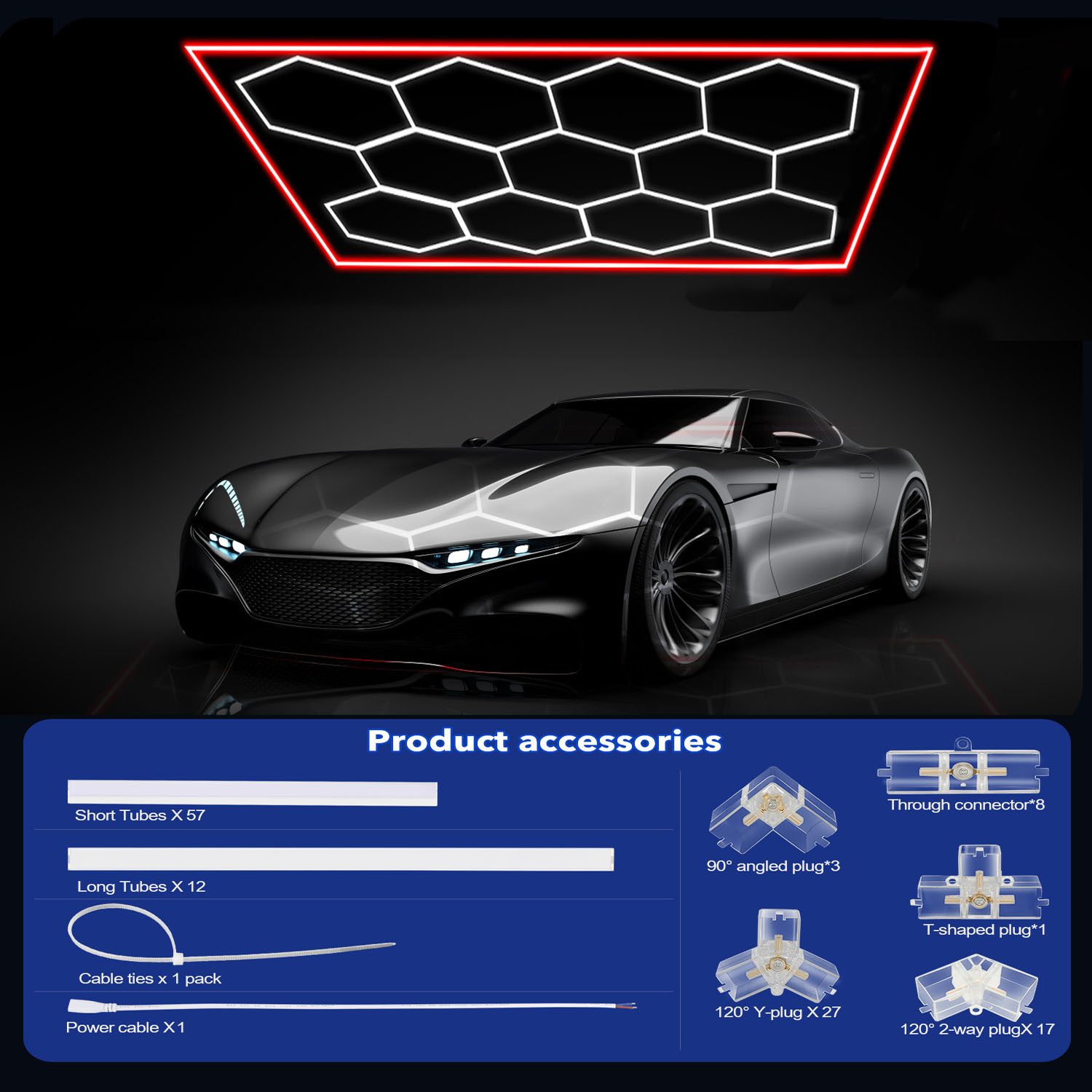 oyajia Deckenleuchten 11 Packs Hexagon mit Rot Rand, LED Deckenleuchte Garagenleuchte 500W, LED fest integriert, Kaltweiß, LED Garage Light für Garage, Studio,  – Bild 4 von 5
