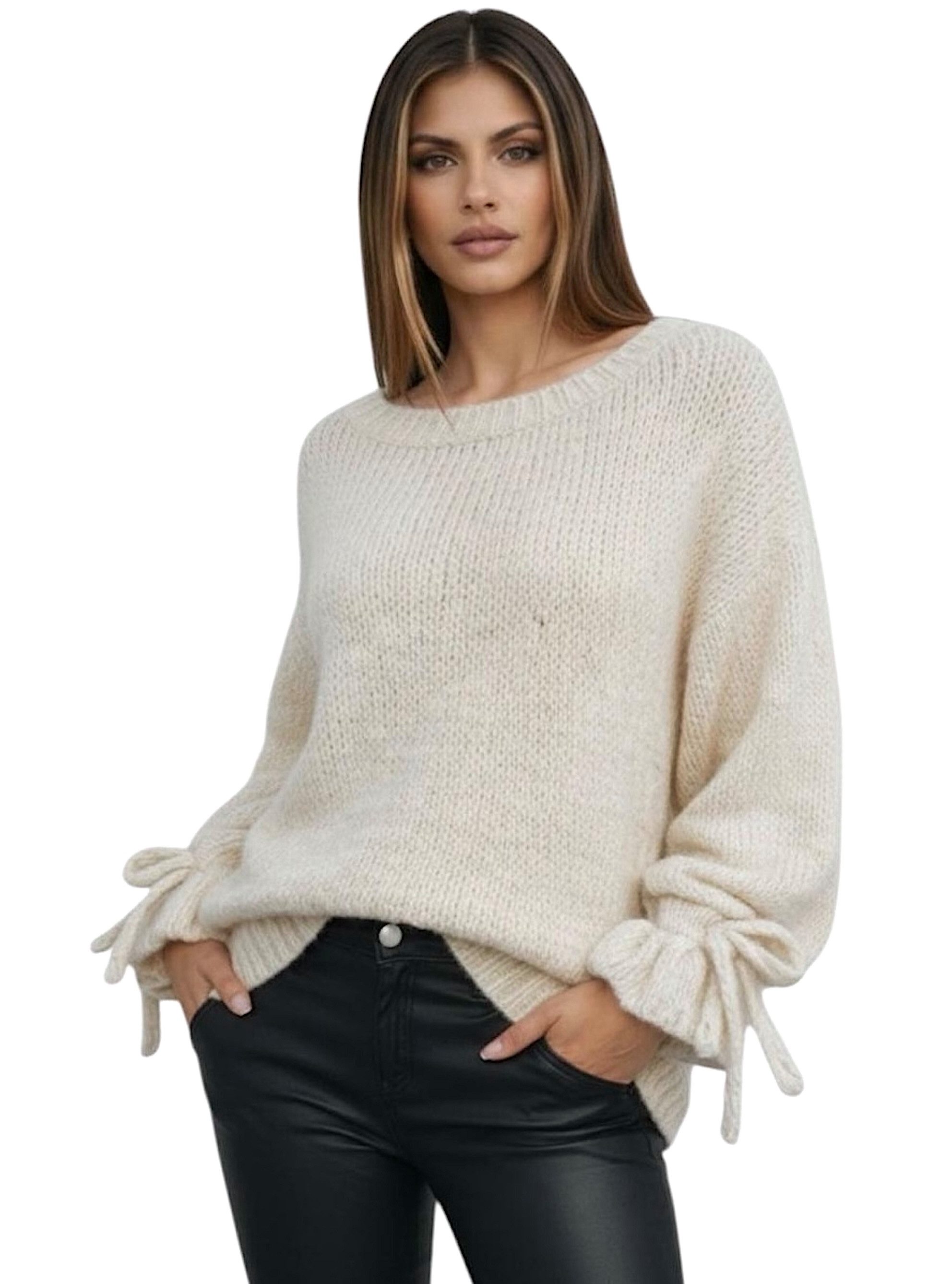 Worldclassca Strickpullover WORLDCLASSCA Oversize Strickpulllover Langarm mit Schnürärmeln Neue Kollektion - Stilvolle und gemütliche Strickmode für Damen