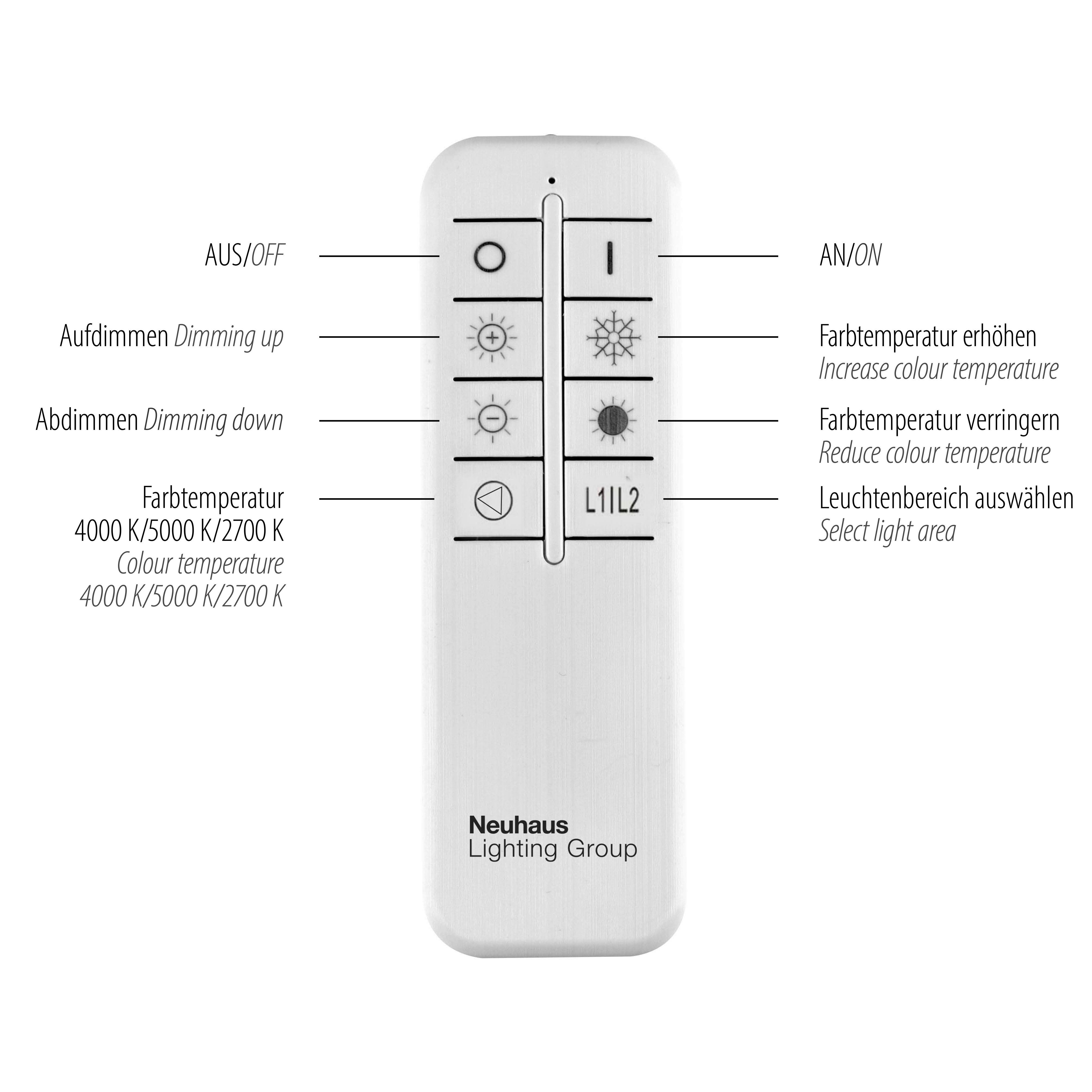 Serienschalter, Fernbedienung, LED - über CCT nach - kaltweiß, - warmweiß dimmbar Deckenleuchte Direkt Leuchten integriert, CCT Memory, Netz, Trennung über Memory Fernbedienung, Fernbedienung, ASMIN, dimmbar, fest vom über