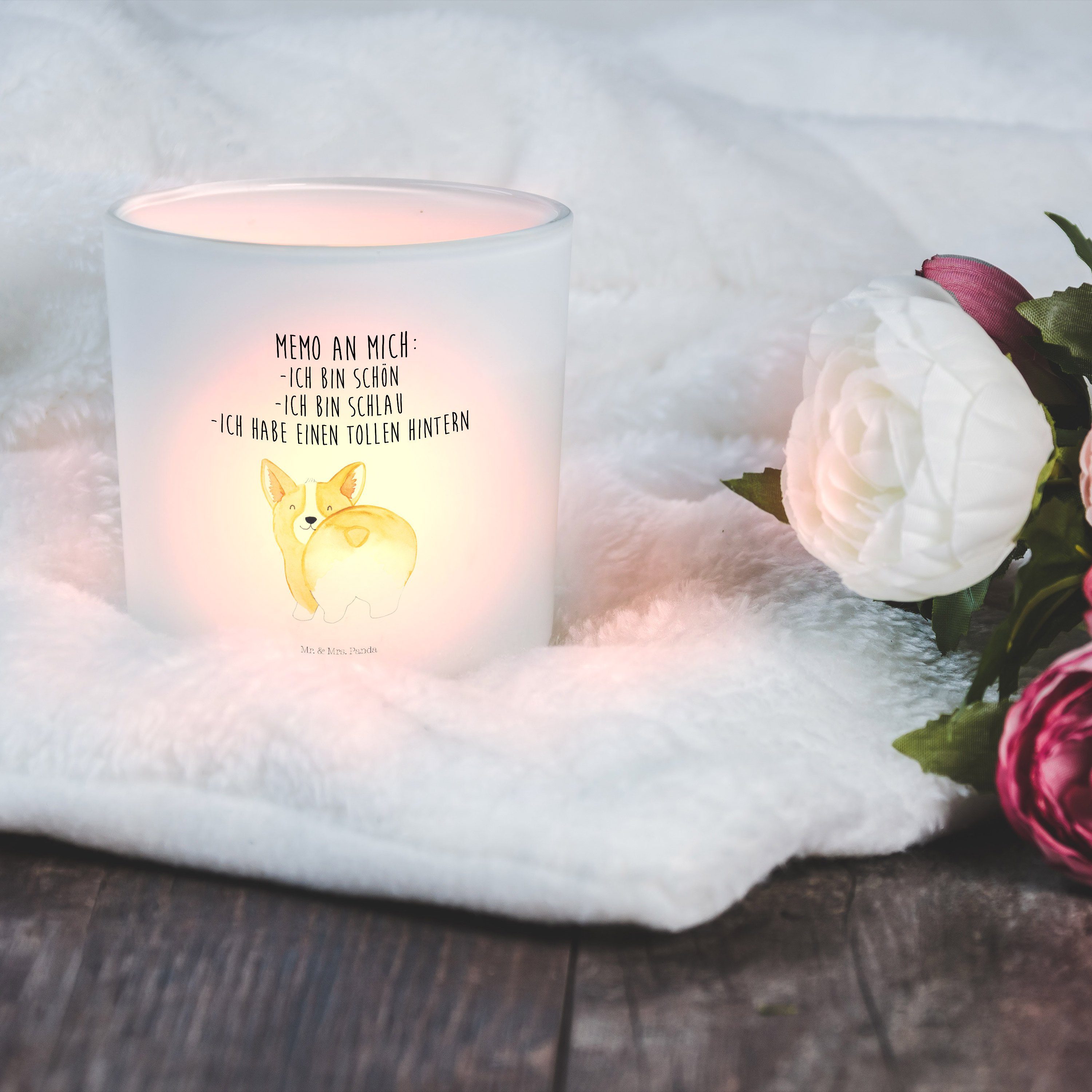 Mr. & Mrs. Panda - Corgie - Windlicht Geschenk, Po Transparent St) Teelichtglas, Spruch, (1 Kerzenglas