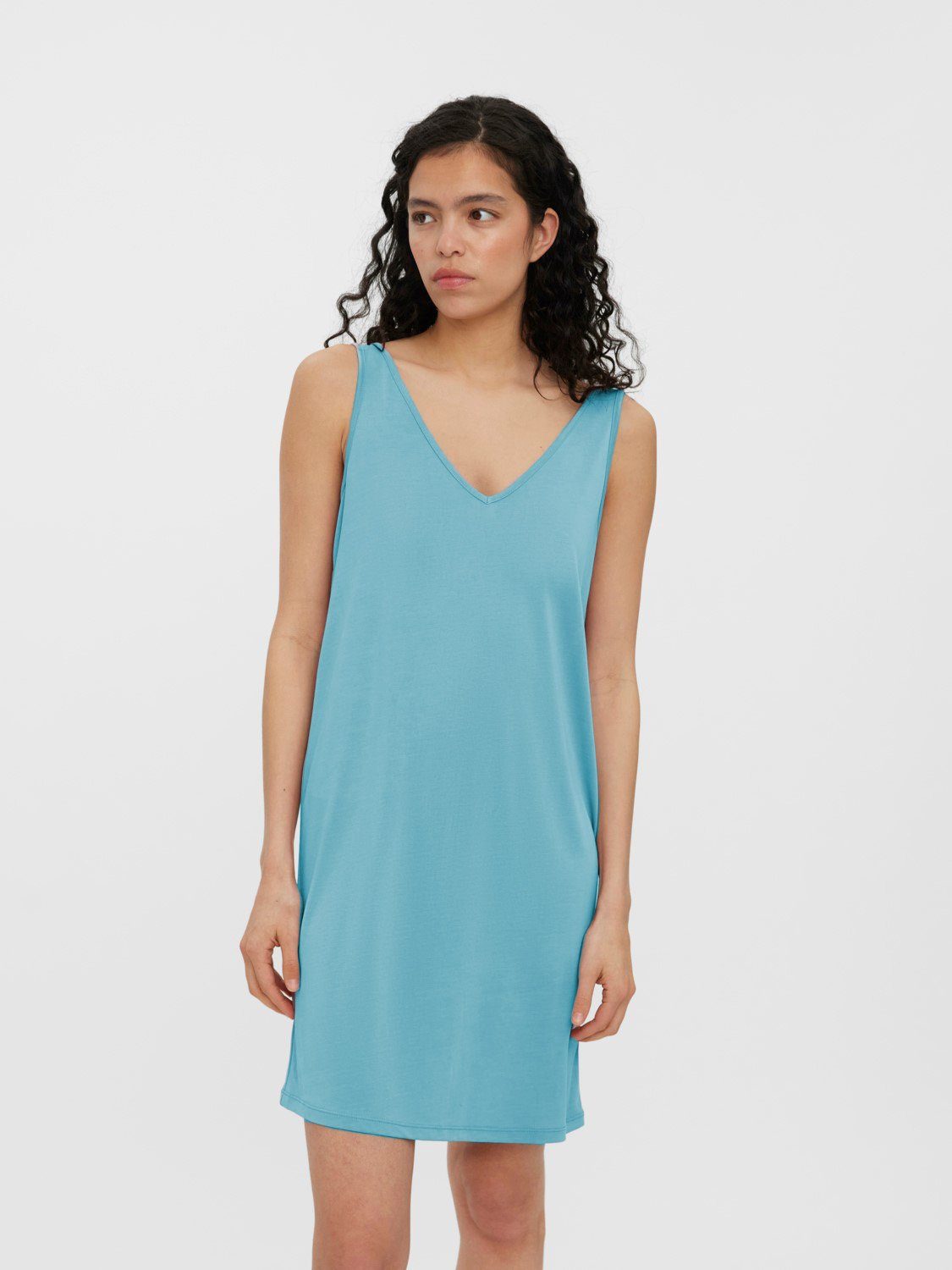 (kurz, Basic Moda Blau Kurzes Shirtkleid Ärmelloses Vero 4106 VMFILLI Mini 1-tlg) Kleid in