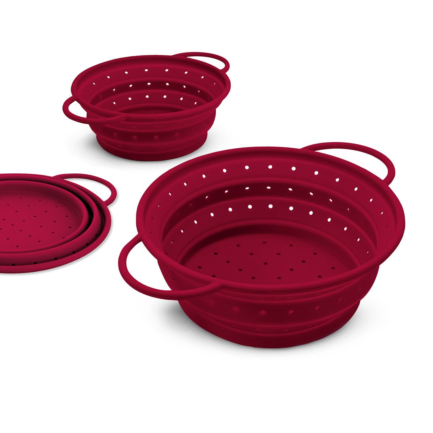 Coolinato Küchensieb Faltbares Sieb aus Silikon, Silikon, (Siebeset, 2-St), Platzsparendes Nudelsieb in rot, Ø 20cm