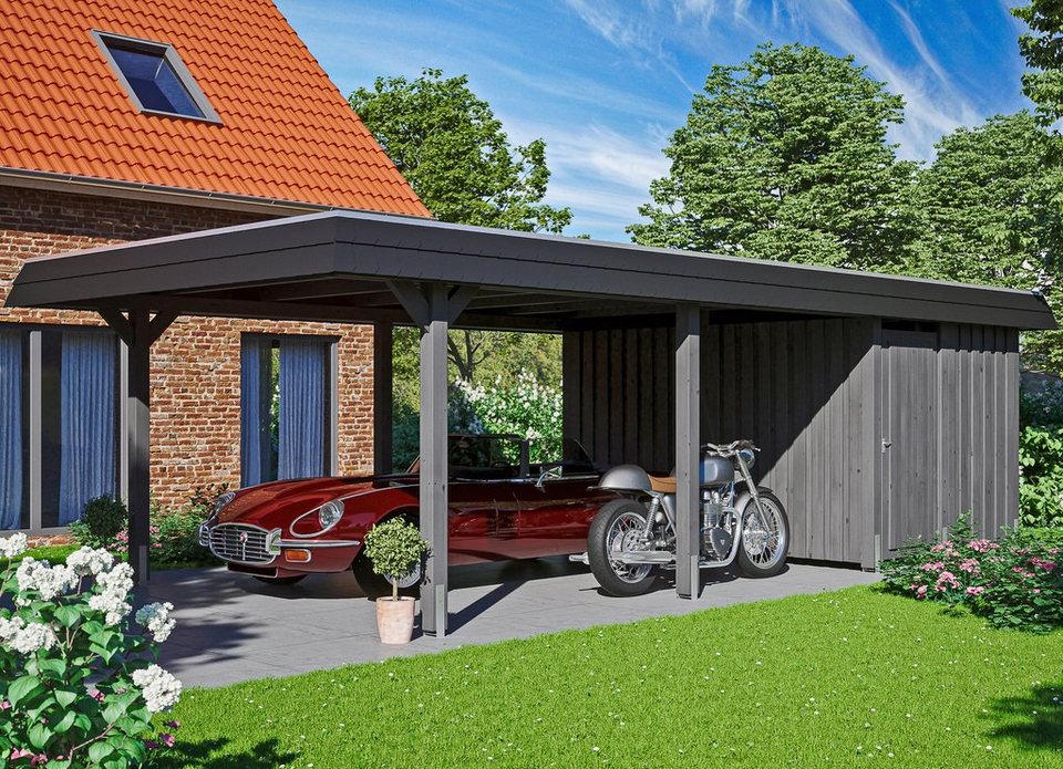 Skanholz Einzelcarport Wendland, BxT: 409x870 cm, 210 cm Einfahrtshöhe,  Massive Konstruktion aus hochwertigem Leimholz (BSH-Fichte)