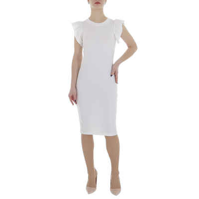 Ital-Design Sommerkleid Damen Freizeit (86164468) Rüschen Stretch Rippstrickoptik Minikleid in Weiß