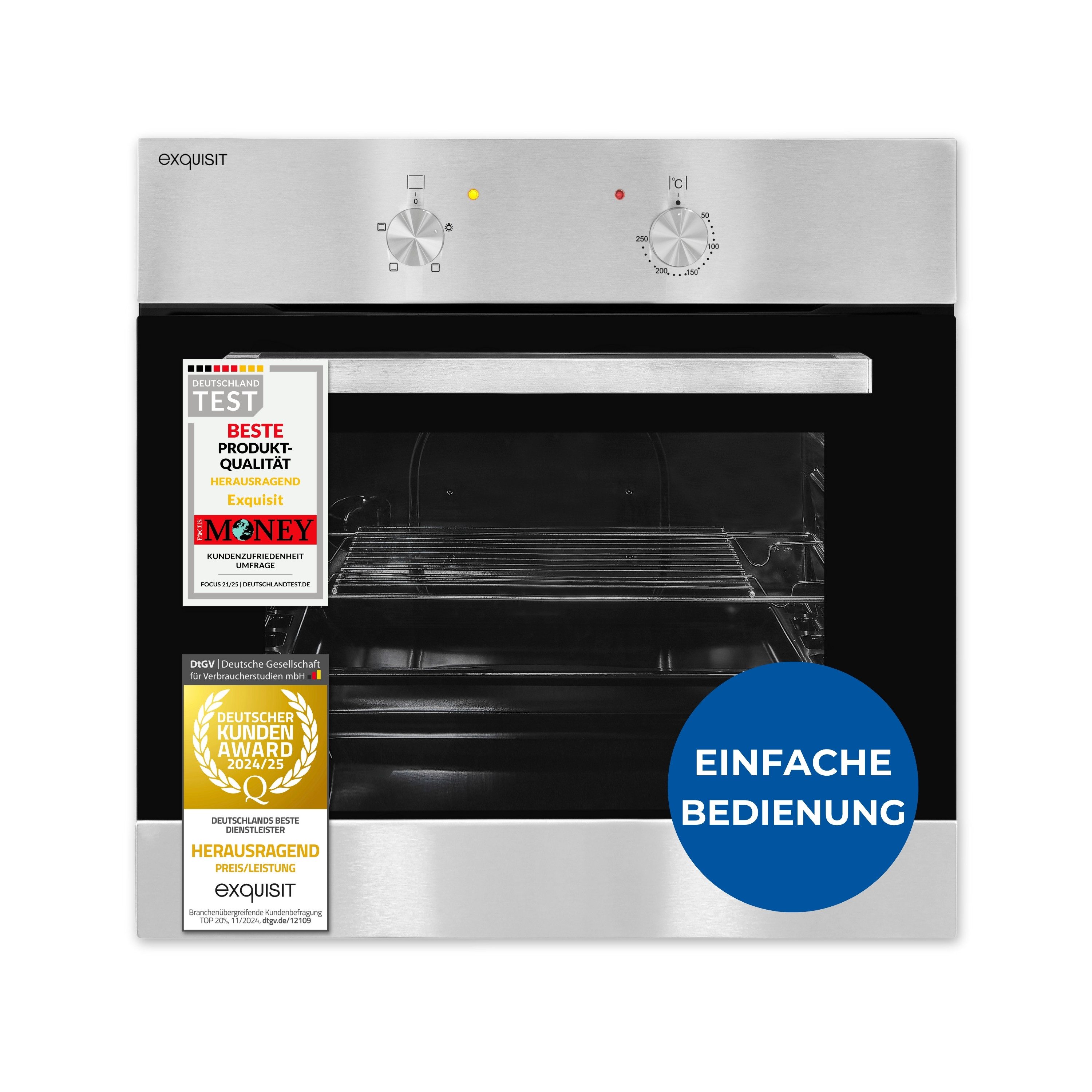 exquisit Einbaubackofen EBE 455-1.1, Ober- und Unterhitze, Innenbeleuchtung, Grillrost & Backblech