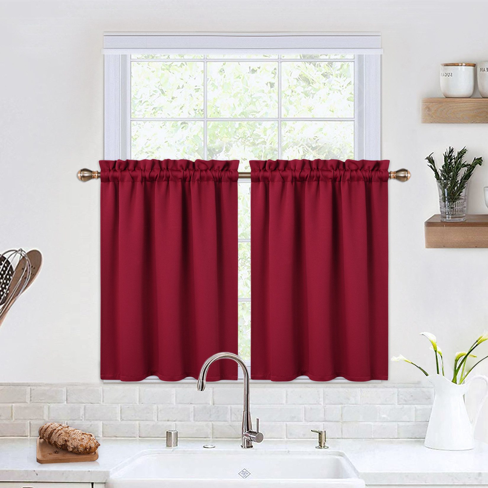 GarveeMore Gardine Verdunkelungsvorhang Scheibengardine Panneaux Kuvertstore, Thermoisolierende Verdunkelungsvorhänge für Küche und kleine Fenster – Bild 3 von 5