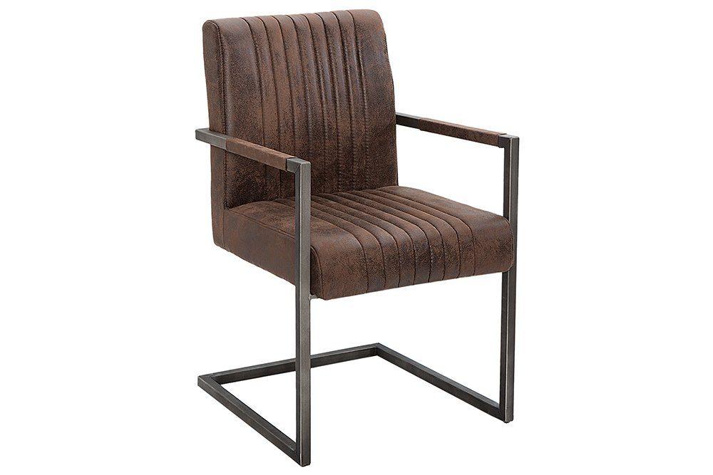 riess-ambiente Freischwinger BIG ASTON vintage braun – Microfaser, Taschenfederkern, Eisengestell, inkl. Armlehne für hohen Sitzkomfort – ideal für Deinen Loft-Style