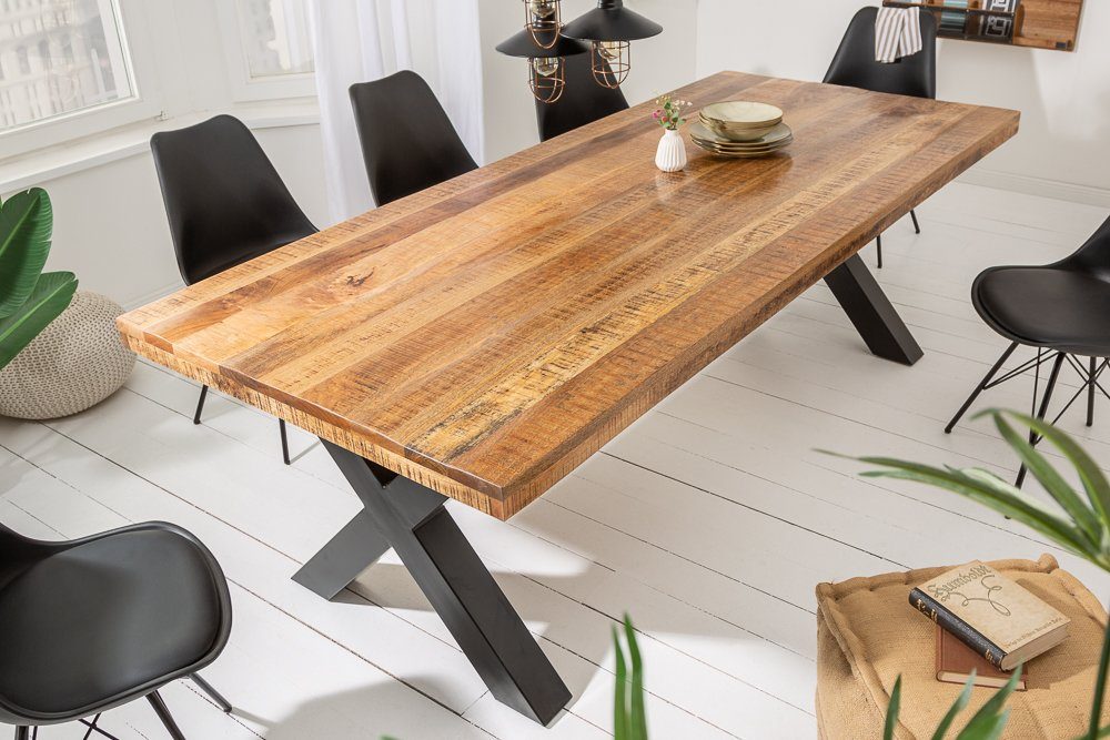riess-ambiente Esstisch IRON CRAFT 200cm natur/schwarz - Mango-Massivholz, X-Gestell aus Eisen (Einzelartikel, 1-St), Industrial Design & bis zu 8 Personen – ideal für Dein Loft-Esszimmer