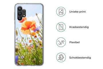 MuchoWow Handyhülle Blumen - Mohn - Frühling - Natur - Rot - Blau, Handyhülle Samsung Galaxy A32 5G, Smartphone-Bumper, Print, Handy