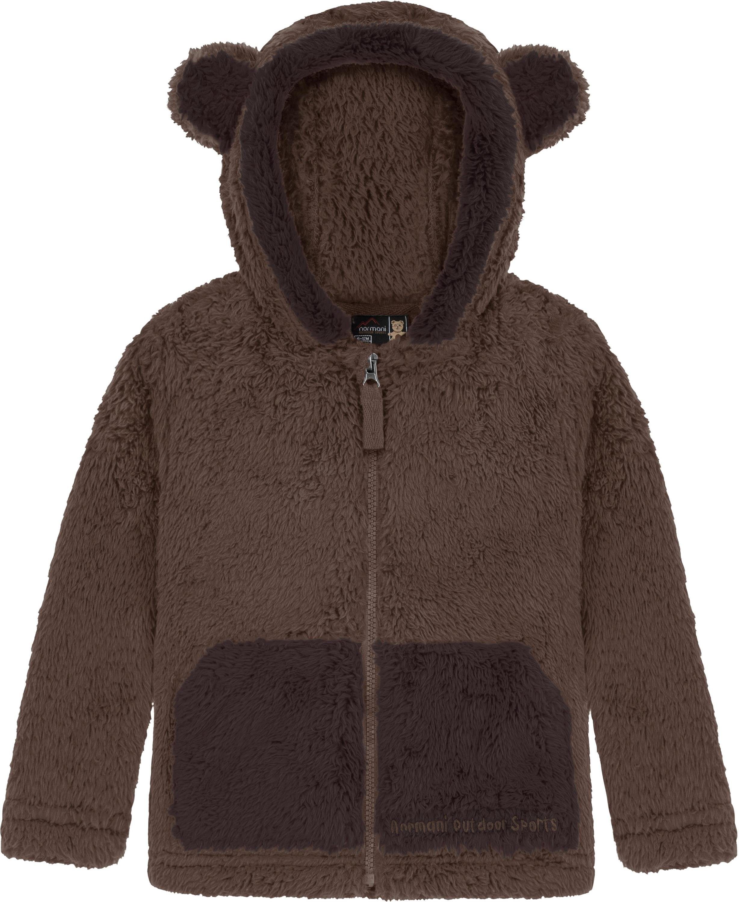 normani Fleecejacke Kinder Teddy Jacke Barvas Winterjacke Übergangsjacke Sherpajacke mit Kapuze und Ohrem – Bild 2 von 5