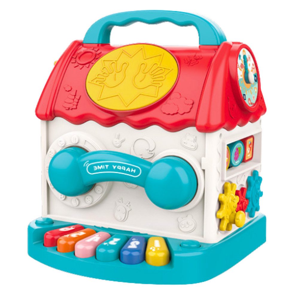 LEAN TOYS Rassel Motorikwürfel Formensortierer Spielhaus (Spar-Set, 1-tlg., 21 x 20 x 26 cm bunt), Formensortierer, Licht & Melodien, Magnetspiel, Griff