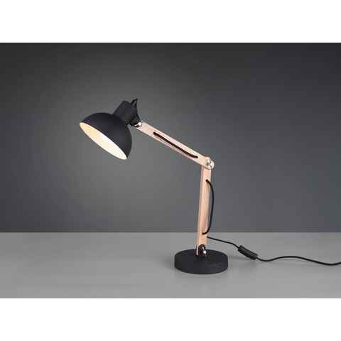 meineWunschleuchte LED Nachttischlampe, Dimmfunktion, LED wechselbar, Warmweiß, große mit Holz & Lampenschirm, Schreibtischkampe Leselampe Bett H 50cm