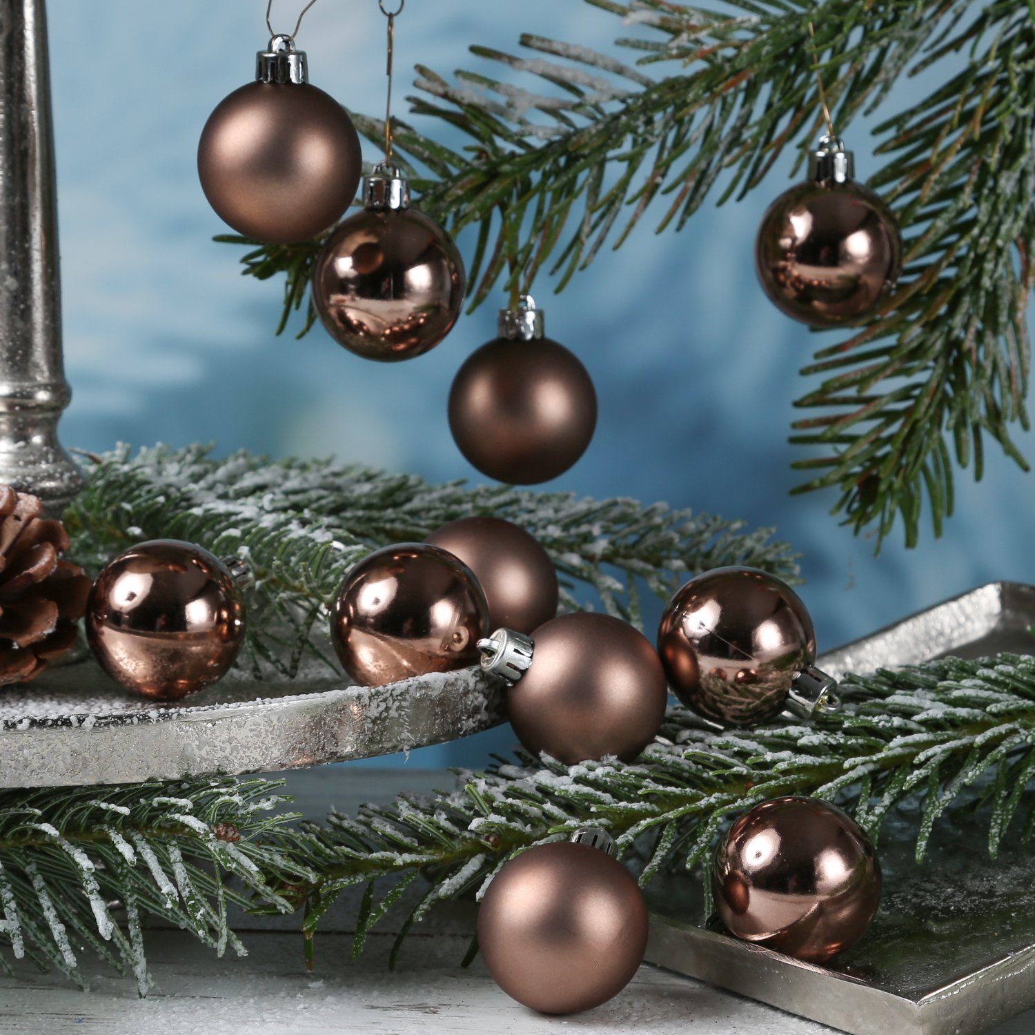 matt (16 3,5cm braun St) Glas Weihnachtsbaumkugel 16St D: glänzend MARELIDA Weihnachtskugel Christbaumkugel