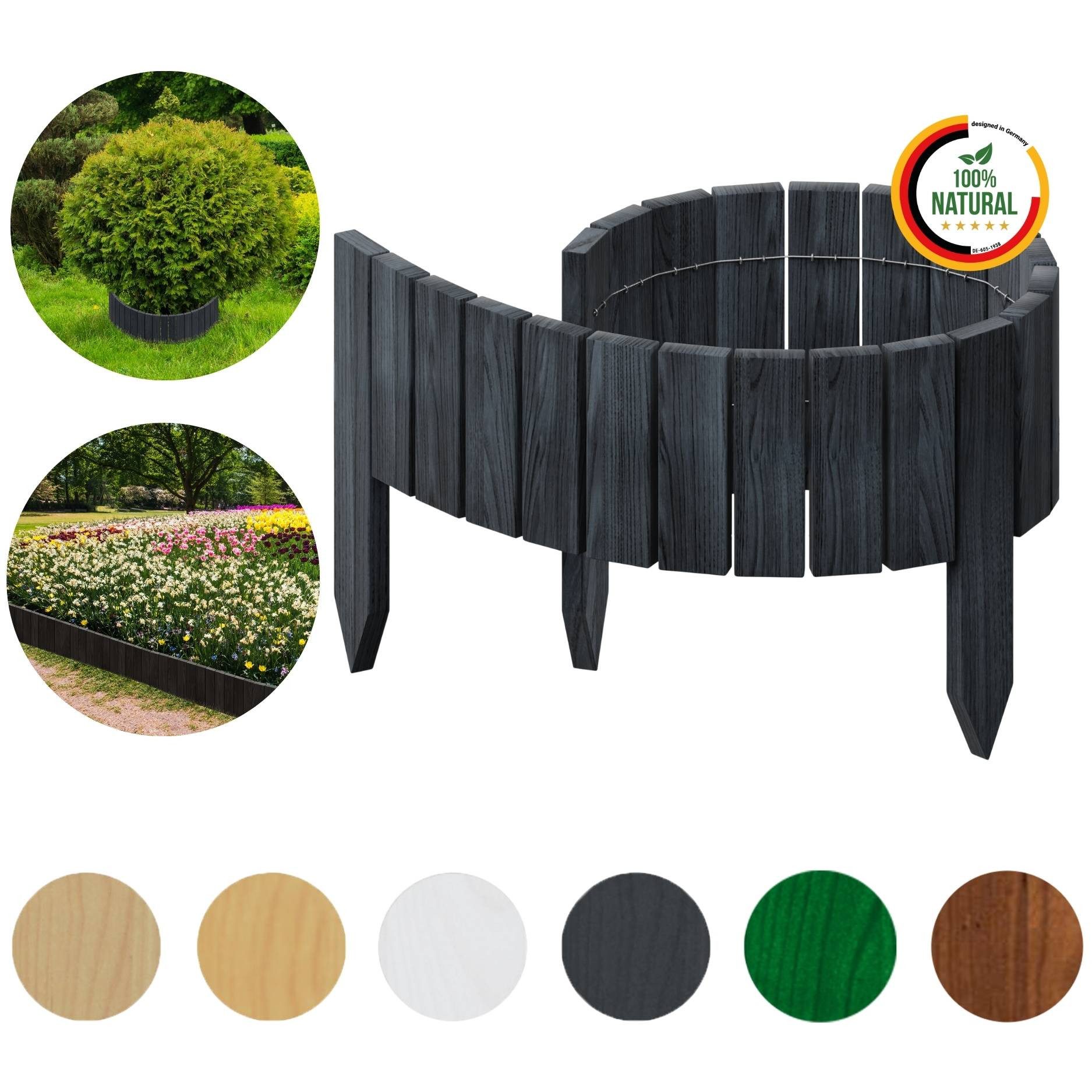 Floranica Palisade Flexible Beeteinfassung Rollborder Beetumrandung Rasenkante Holzzaun, LxH: 100x10 cm, Anthrazit, Rasenbegrenzung Dekozaun Umzäunung von Blumenbeeten Kräutergarten Wege
