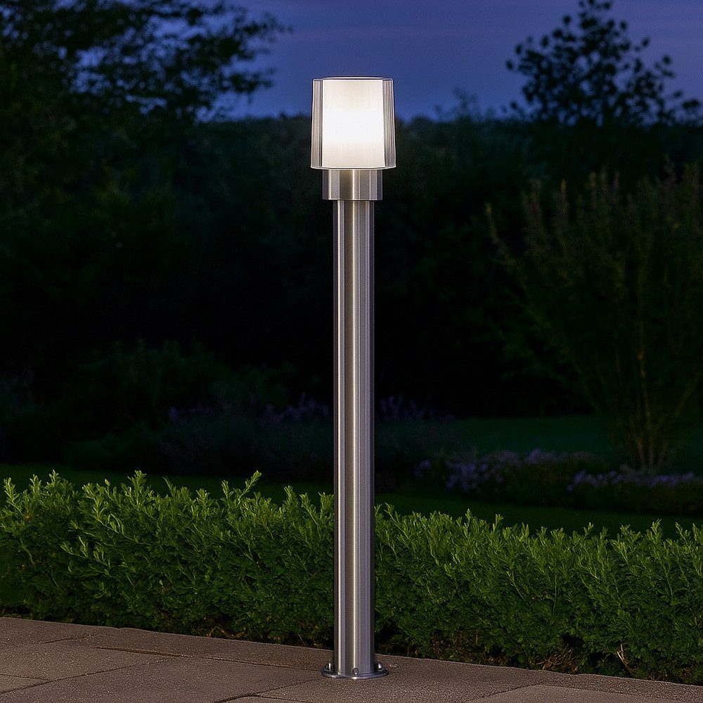 WOFI Außen-Stehlampe, Leuchtmittel nicht inklusive, Gartenlampen Aussen silber Aussenlampe Stehleuchte Wegeleuchten Außen