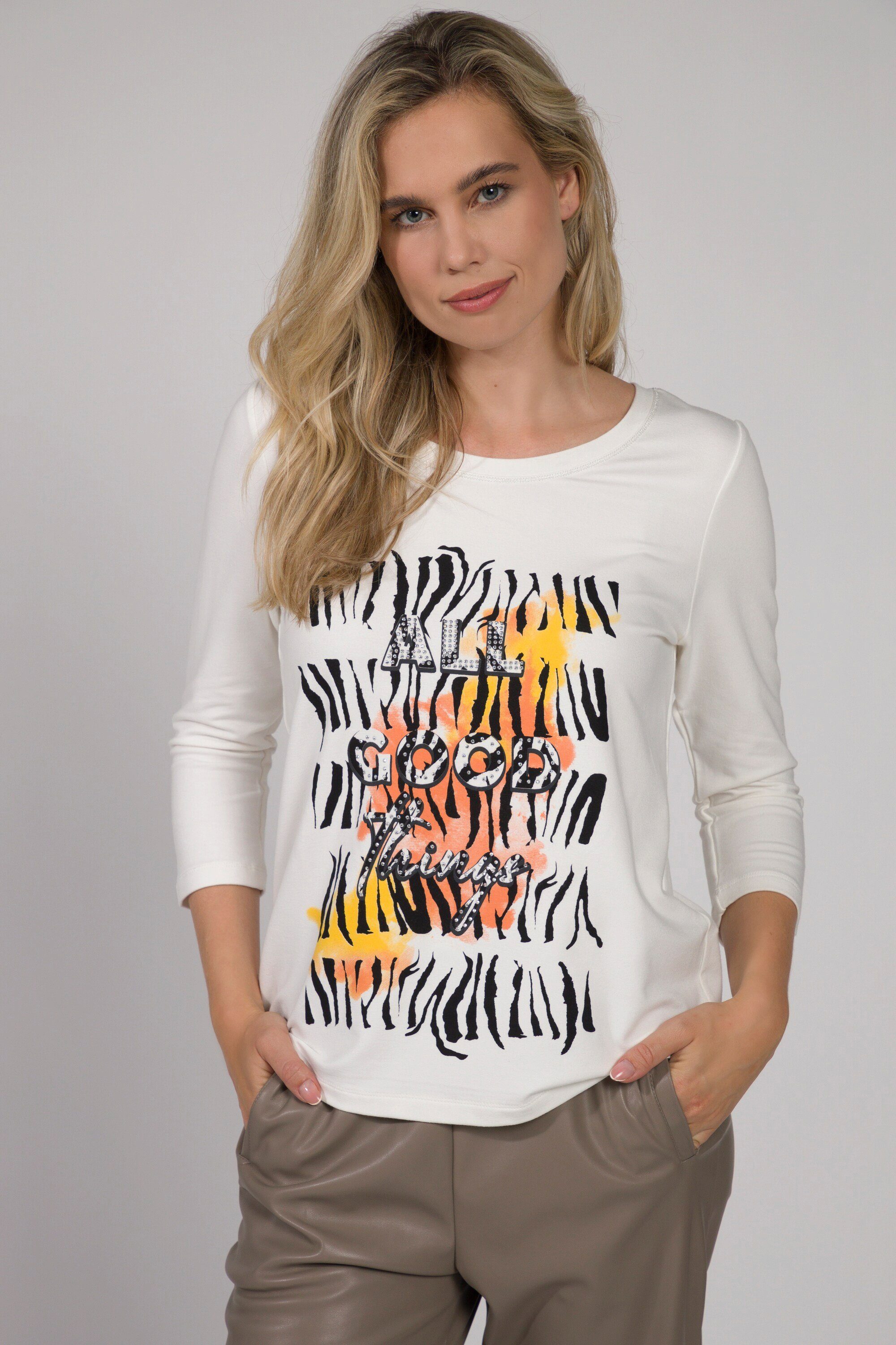 Gina Laura Rundhalsshirt T-Shirt Identity Print mit Statement Rundhals