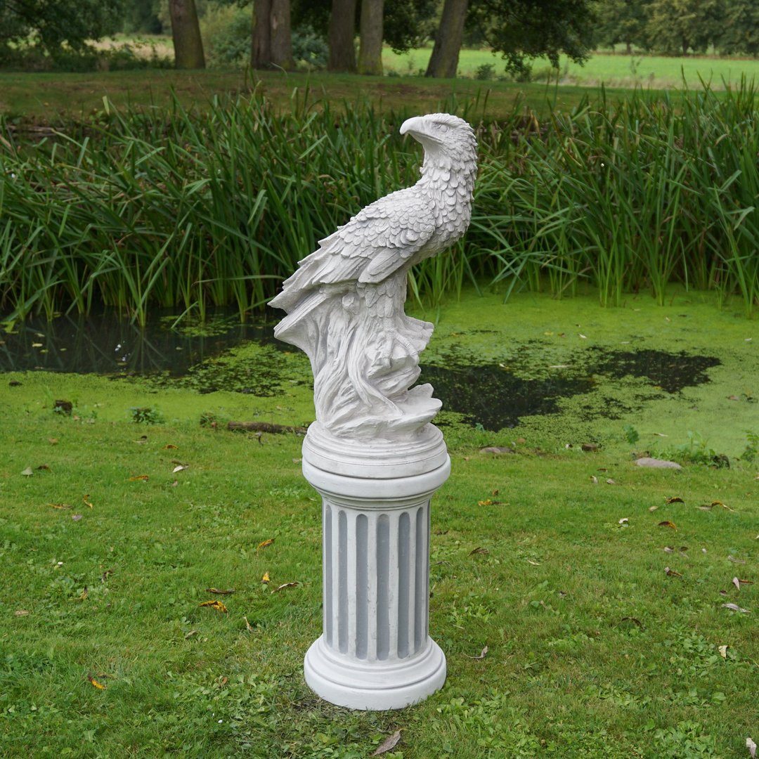 gartendekoparadies.de Gartenfigur Steinadler auf Rundsockel Steinfigur Steinguss 119 cm 78 kg, Frostsicher