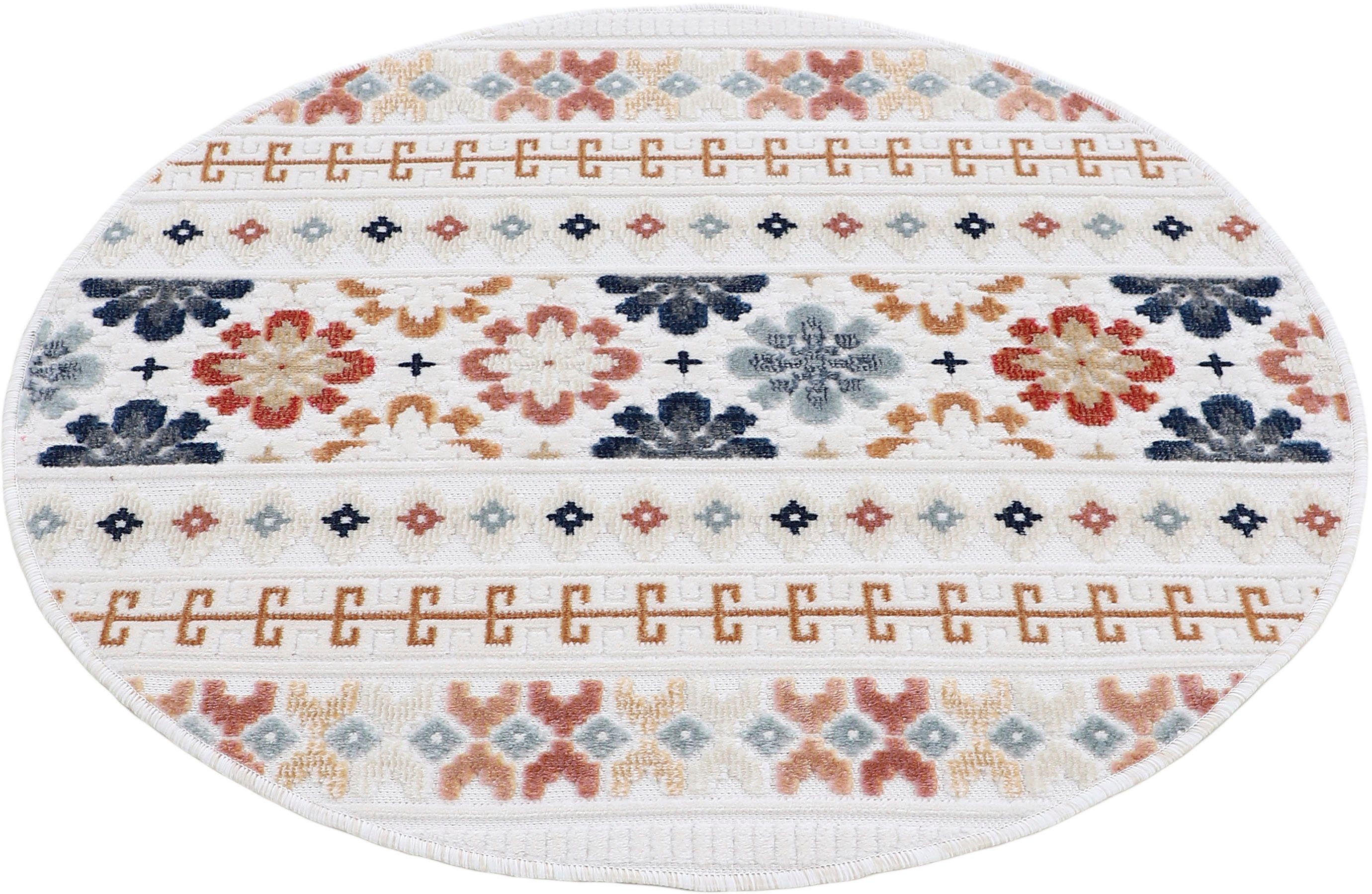 Teppich Deja 103, carpetfine, Floral Höhe: beige 4 Motiv- Palmenblätter, robustes Flachgewebe, Hoch-Tief Effekt mm, rund